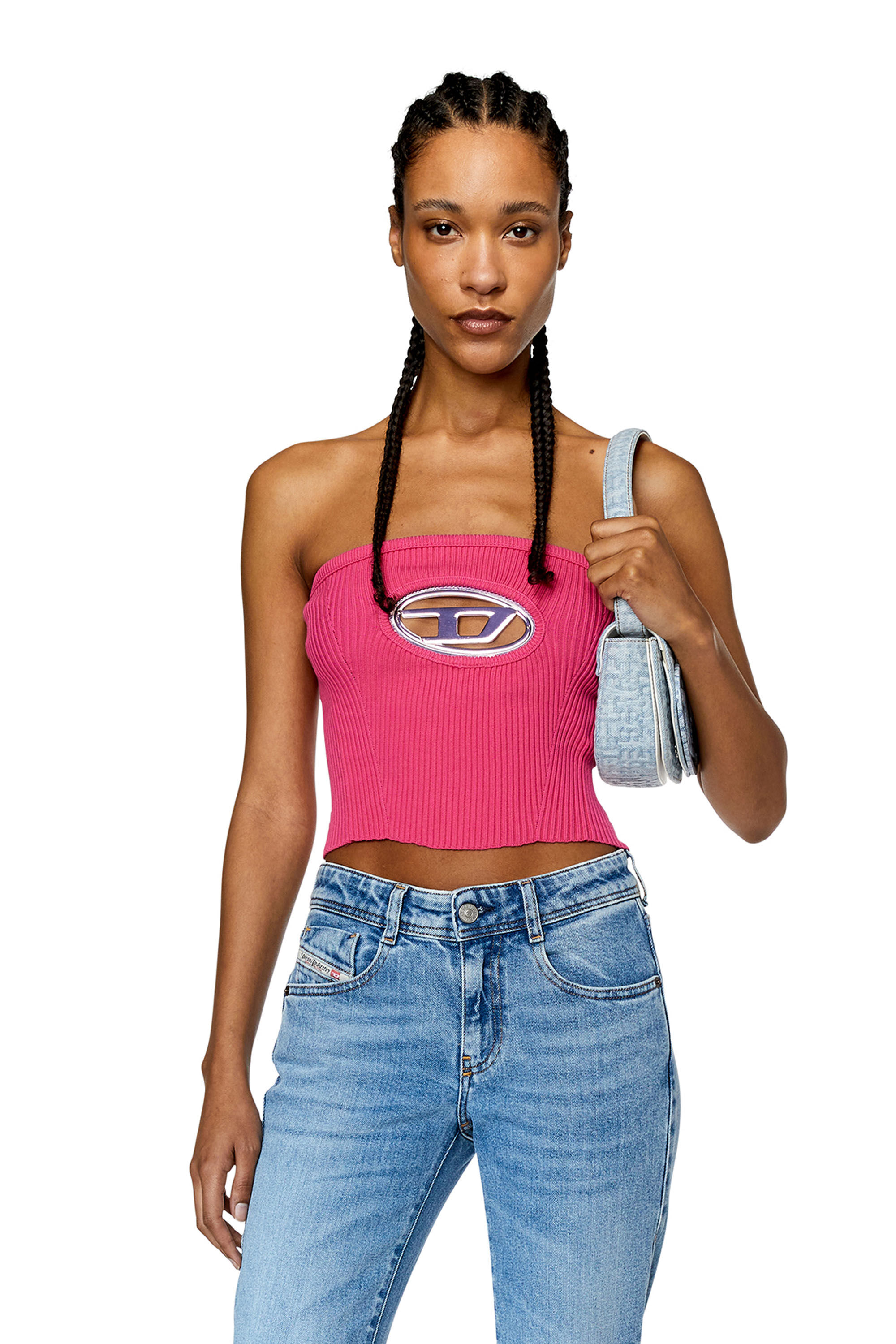 Diesel - M-CLARKSVILLE-B, Woman Bandeau top with oval D plaque in Pink - Image 3