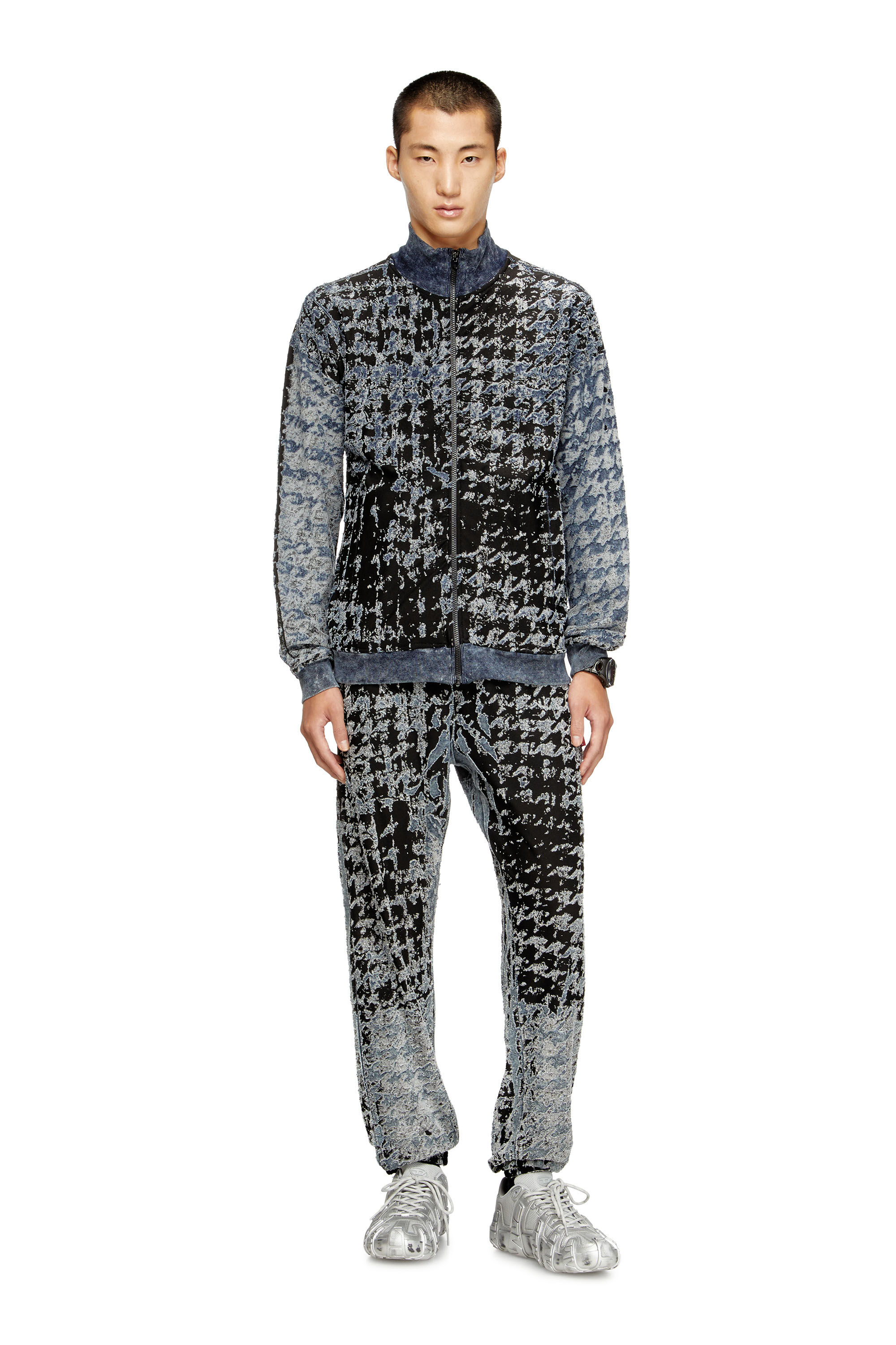 Diesel - P-LABIS, Man's Elasticated pants in devoré houndstooth in Black/White - 1