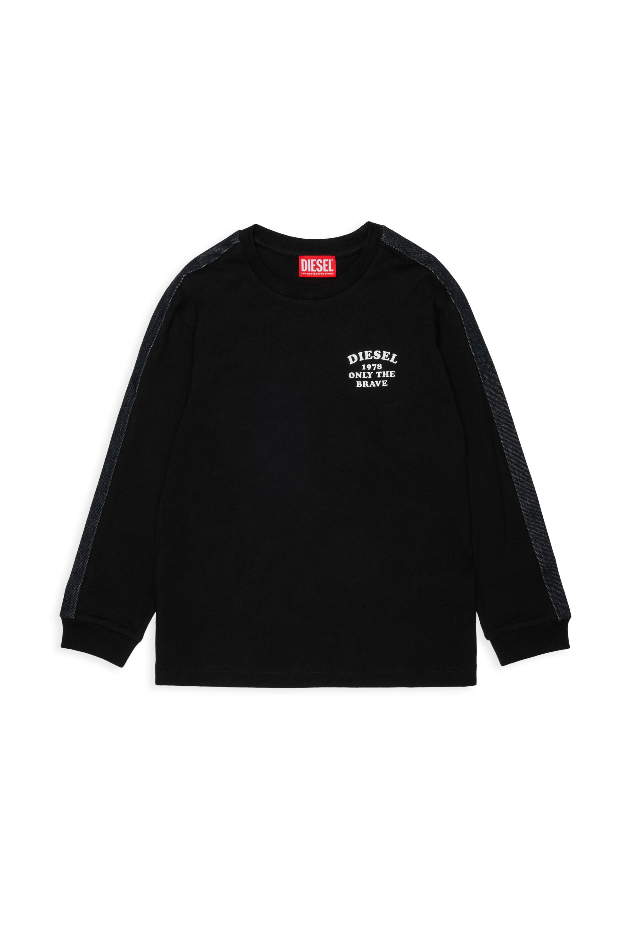 Diesel - TEAN OVER, Man's Long-sleeve T-shirt with logo and contrast bands in Black - 1