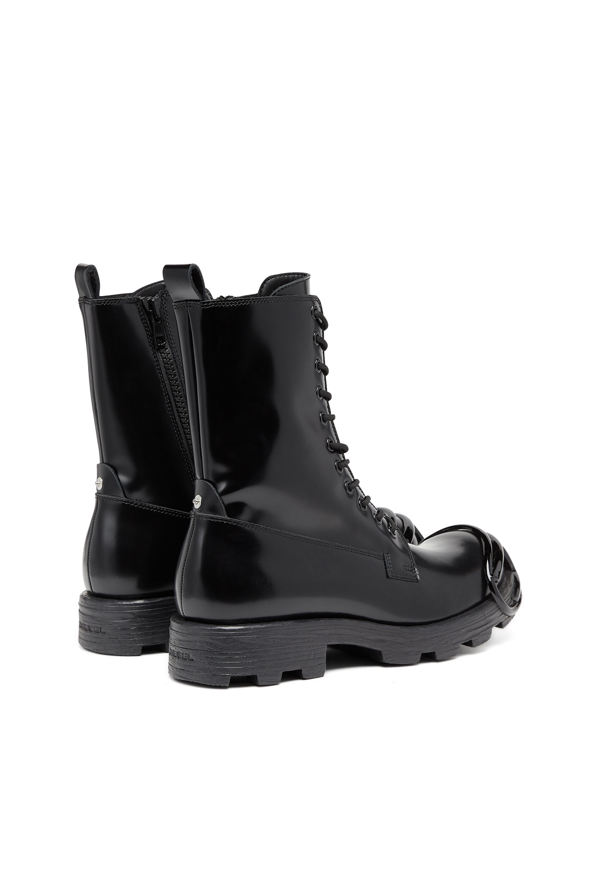 Men s D Hammer Leather boots with oval D toe guard Black Diesel