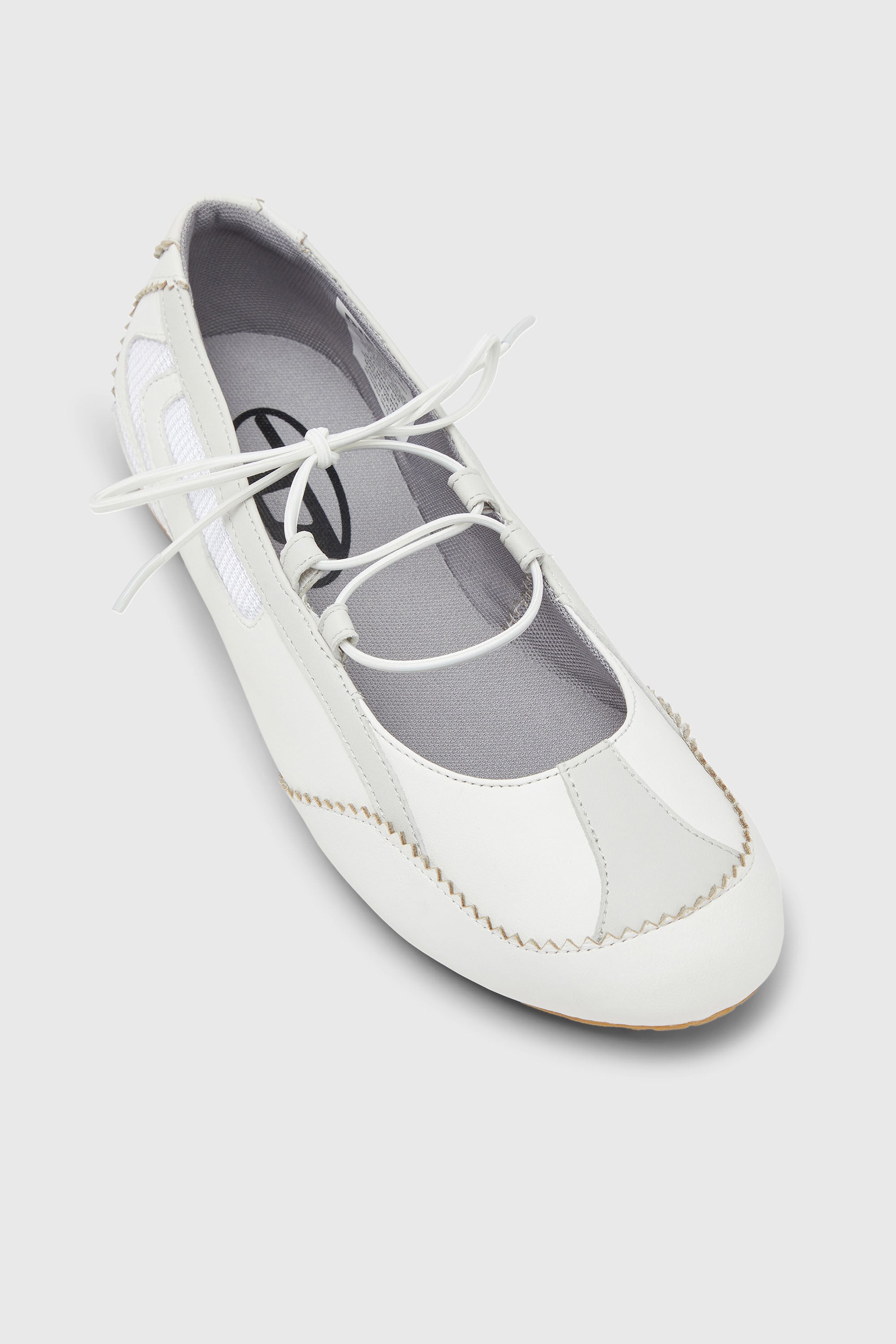 Diesel - D-MILE BALLERINA LACE UP W, Woman's D-Mile - Lace-up ballerina flats in leather and mesh in White - 6