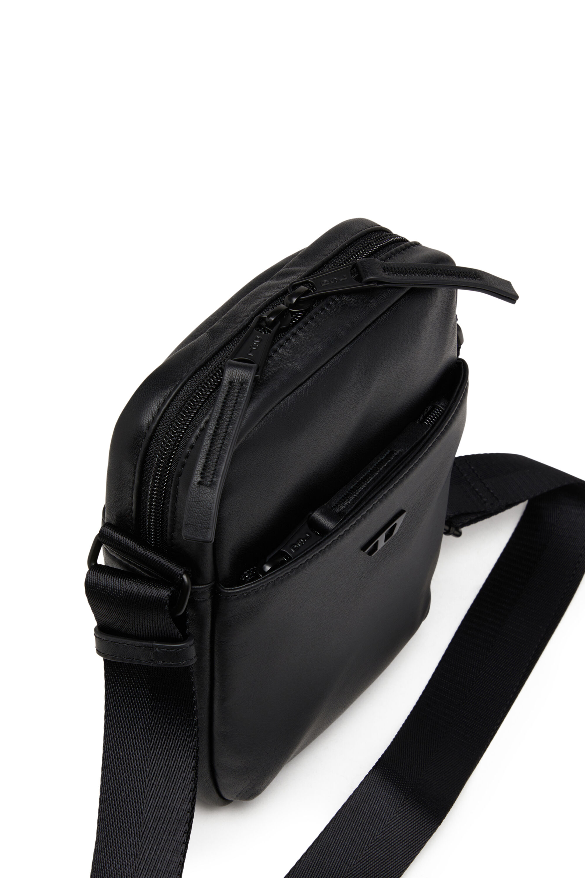 Men's Rave-Leather crossbody bag with tonal metal D | Black | Diesel