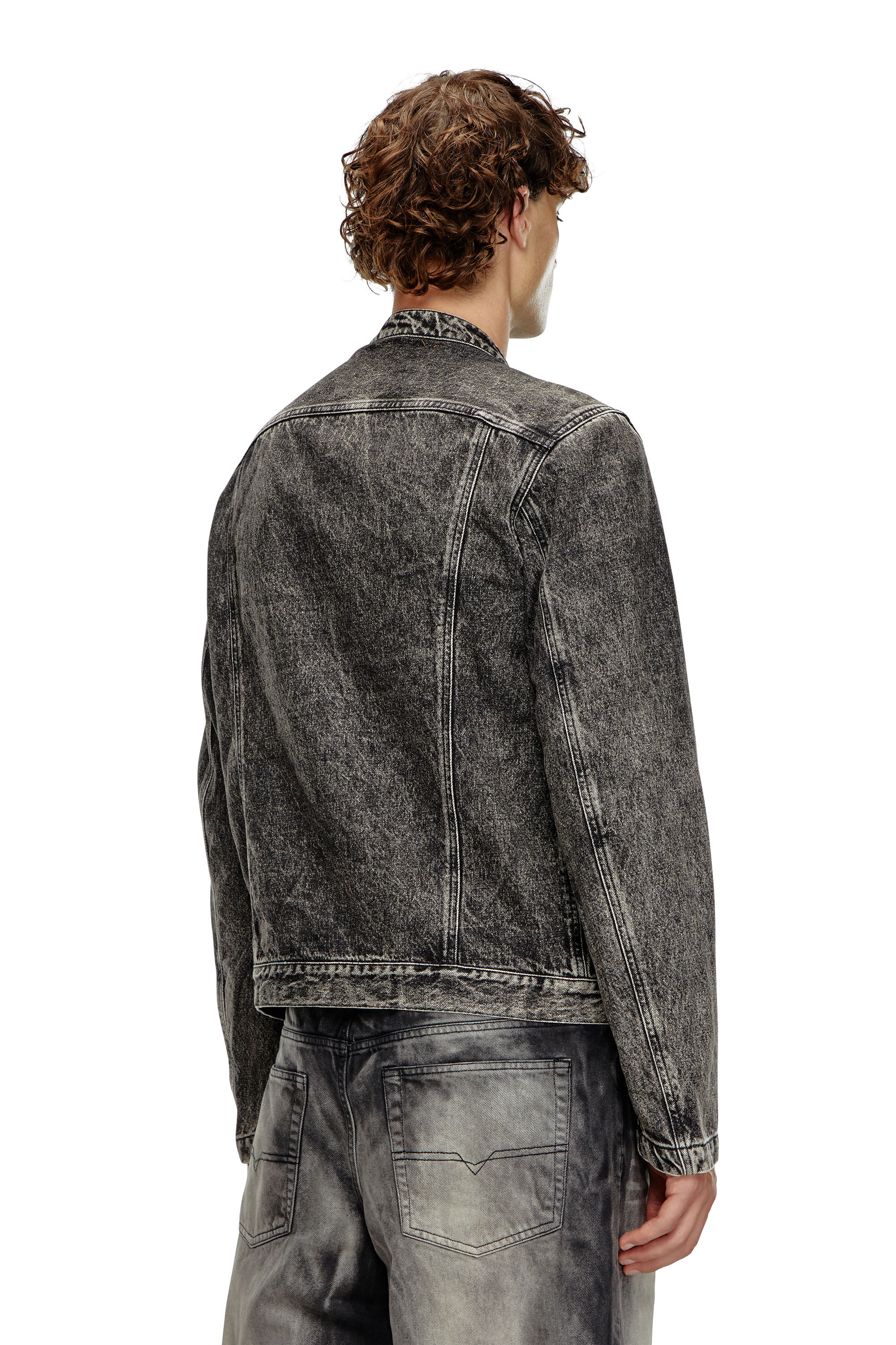 Men s Denim moto jacket with embossed logo Black Diesel