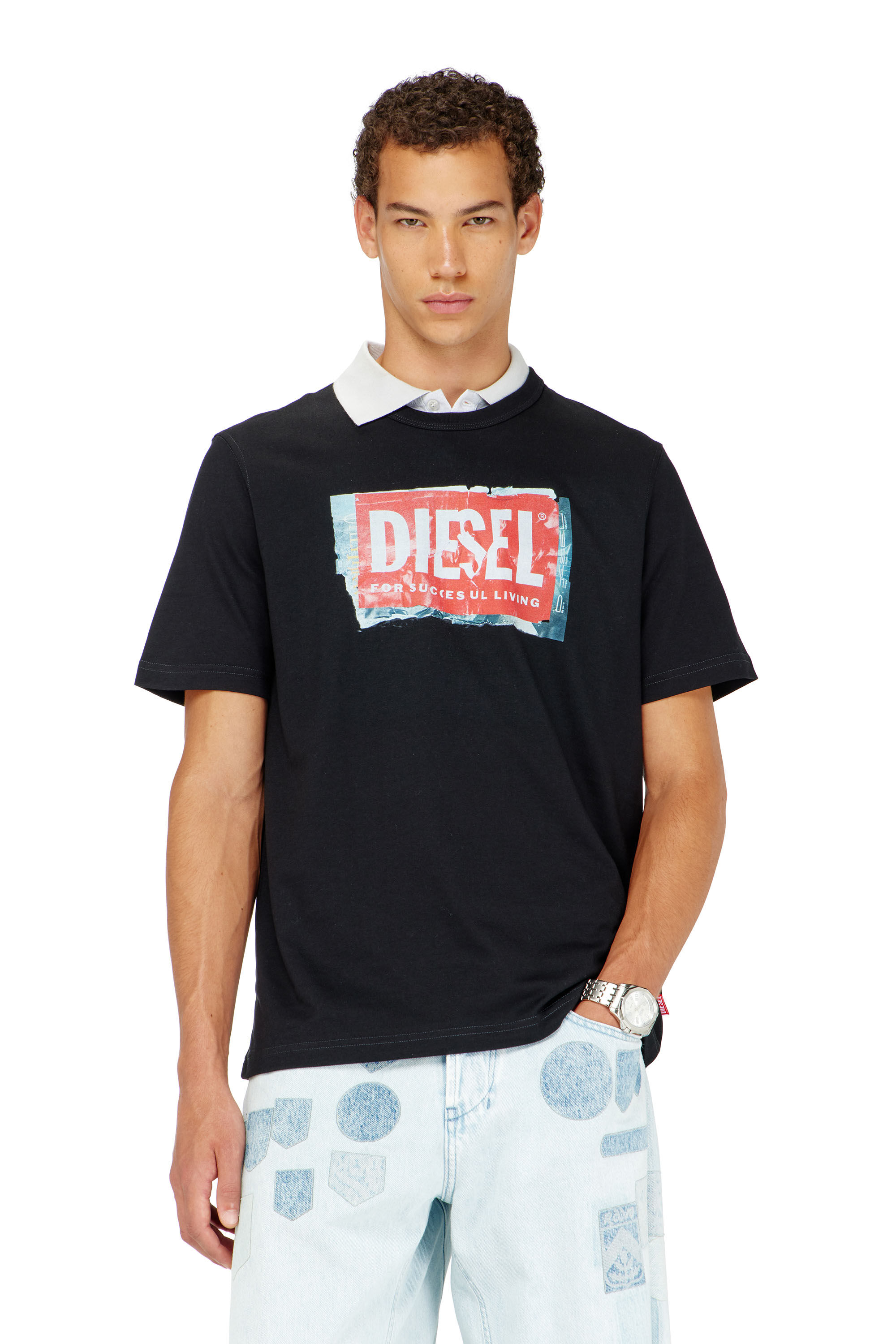 Diesel - T-ADJUST-Q6, Man's T-shirt with crumpled-effect logo in Black - 3