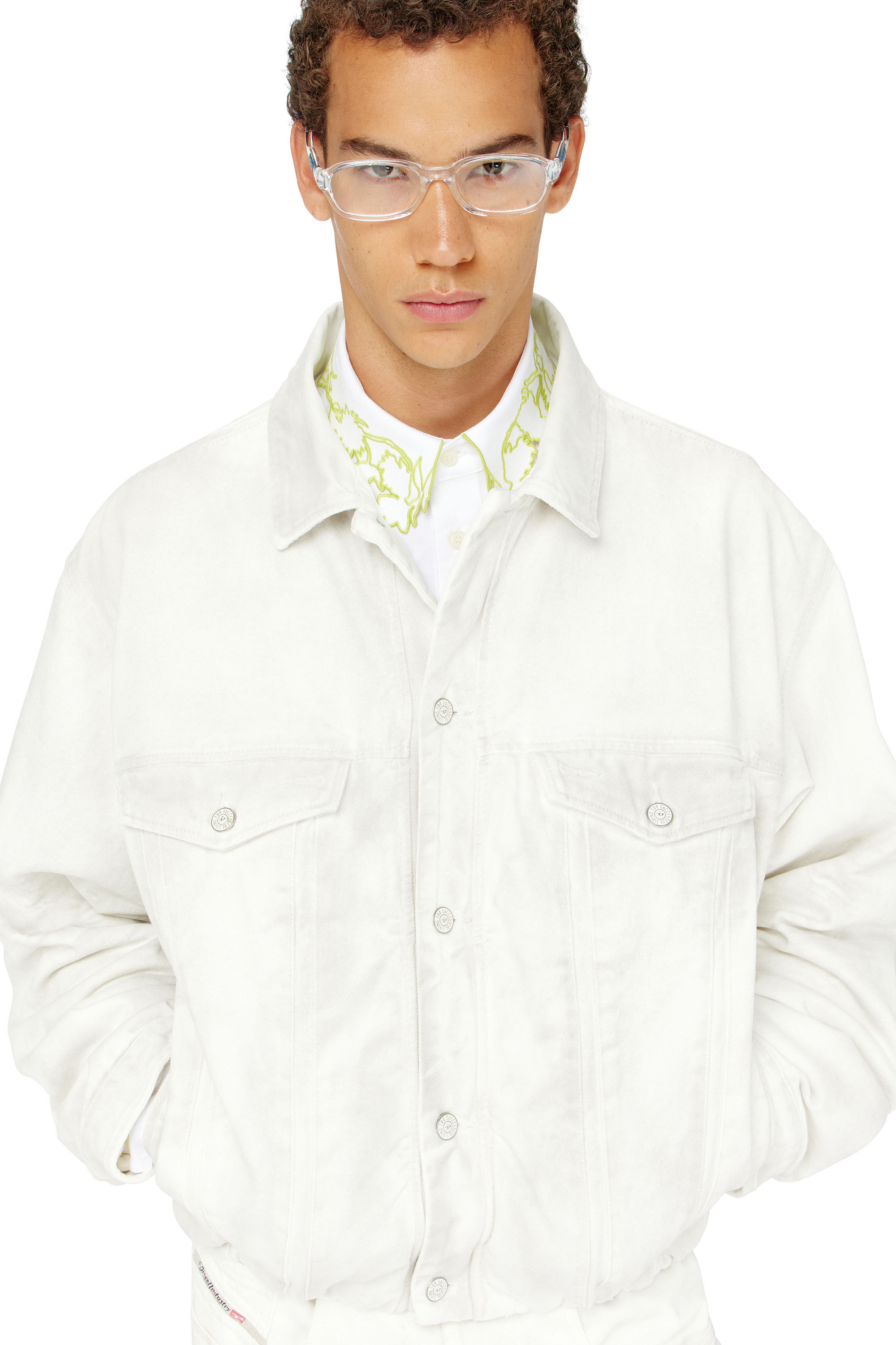 Diesel - D-MORVI-FSJ1, Man's Elasticated trucker jacket in denim in White - 4