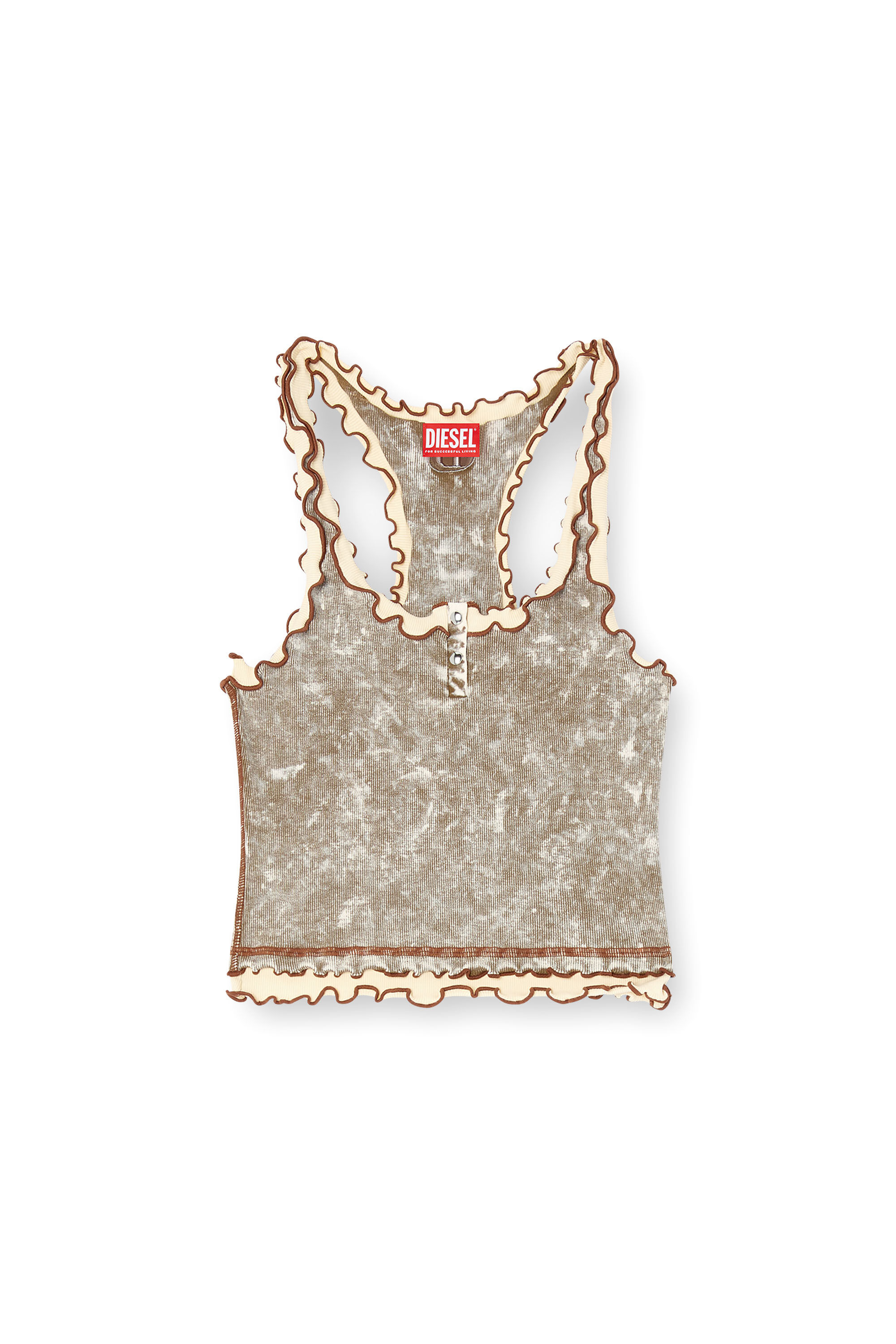 Diesel - T-ILIA-Q1, Woman's Marbled tank top with ruffles in Military Green - 2