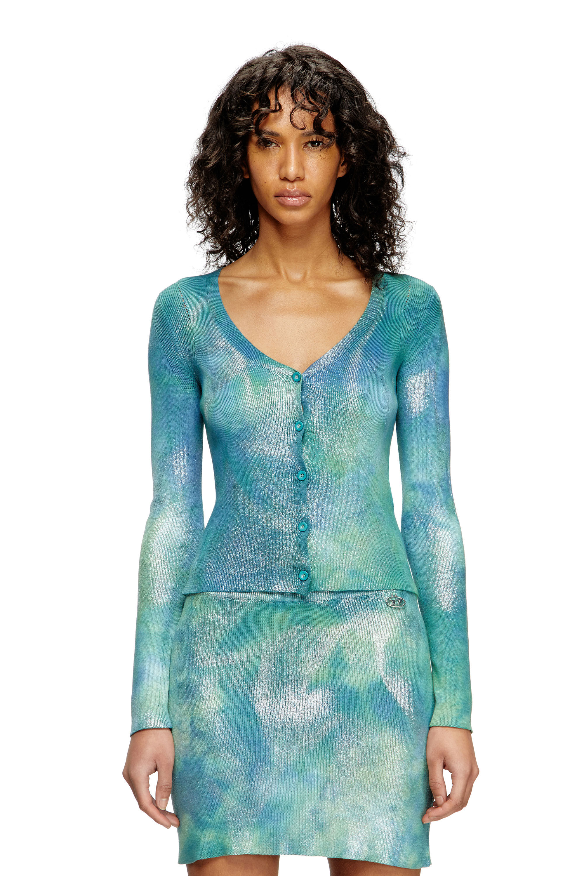 Diesel - M-ISOTTA, Woman's Cardigan in metallic solarised knit in Azure - 3
