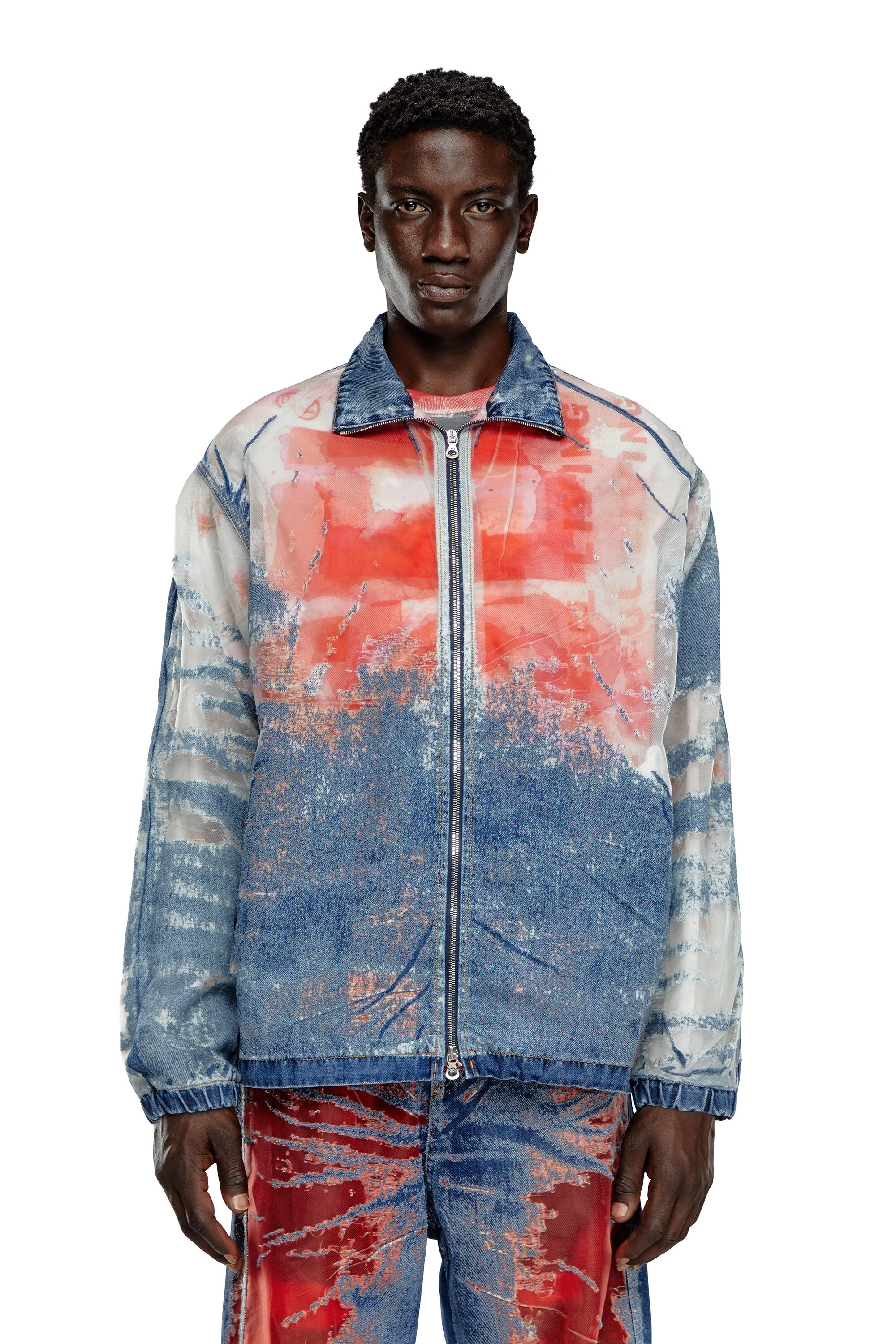 Men's Jacket in devoré denim with logo | Multicolor | Diesel