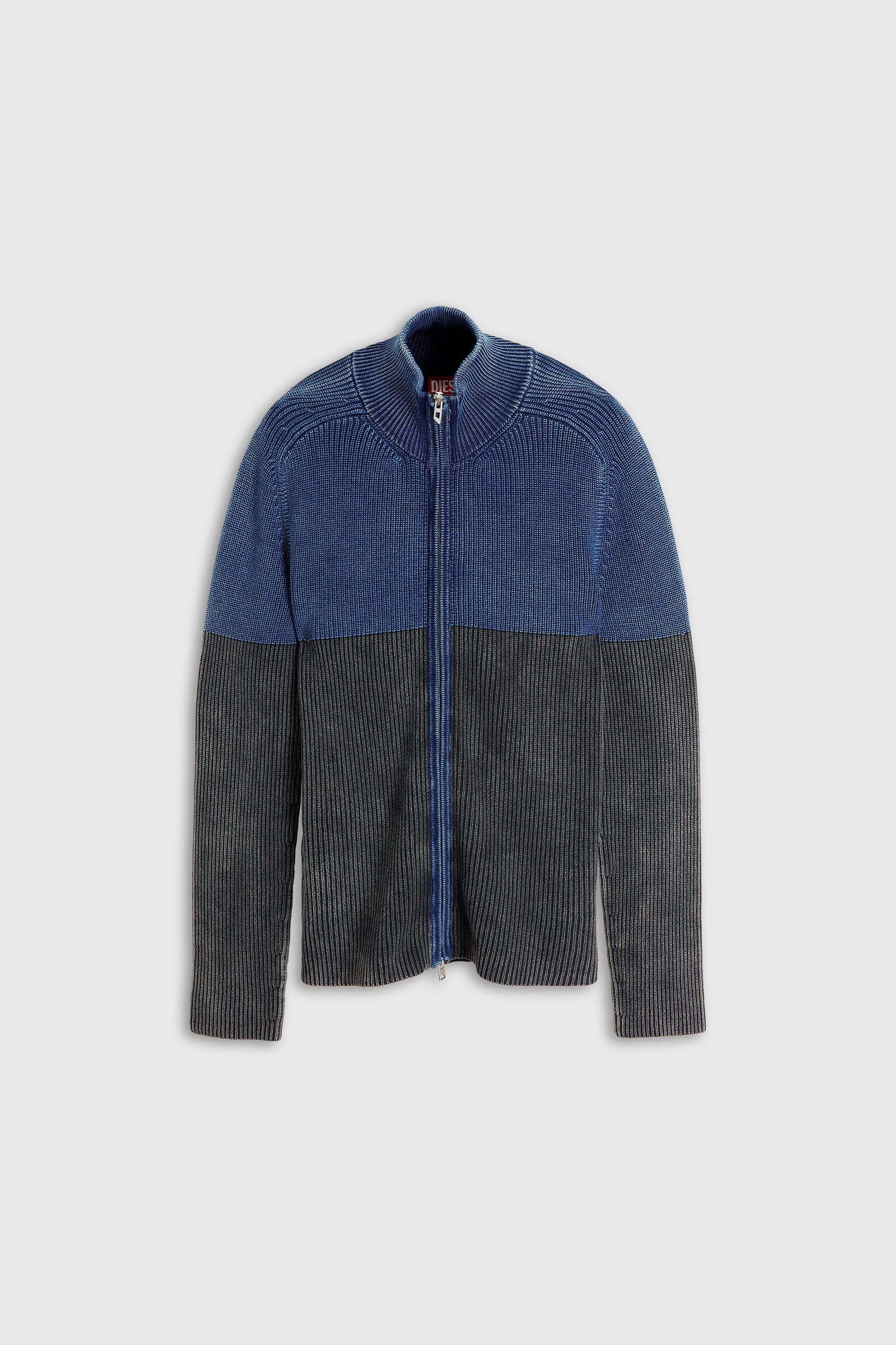 Diesel - K-HERMOS, Man's Zip-up cardigan with two-tone denim effect in Black/Blue - 2