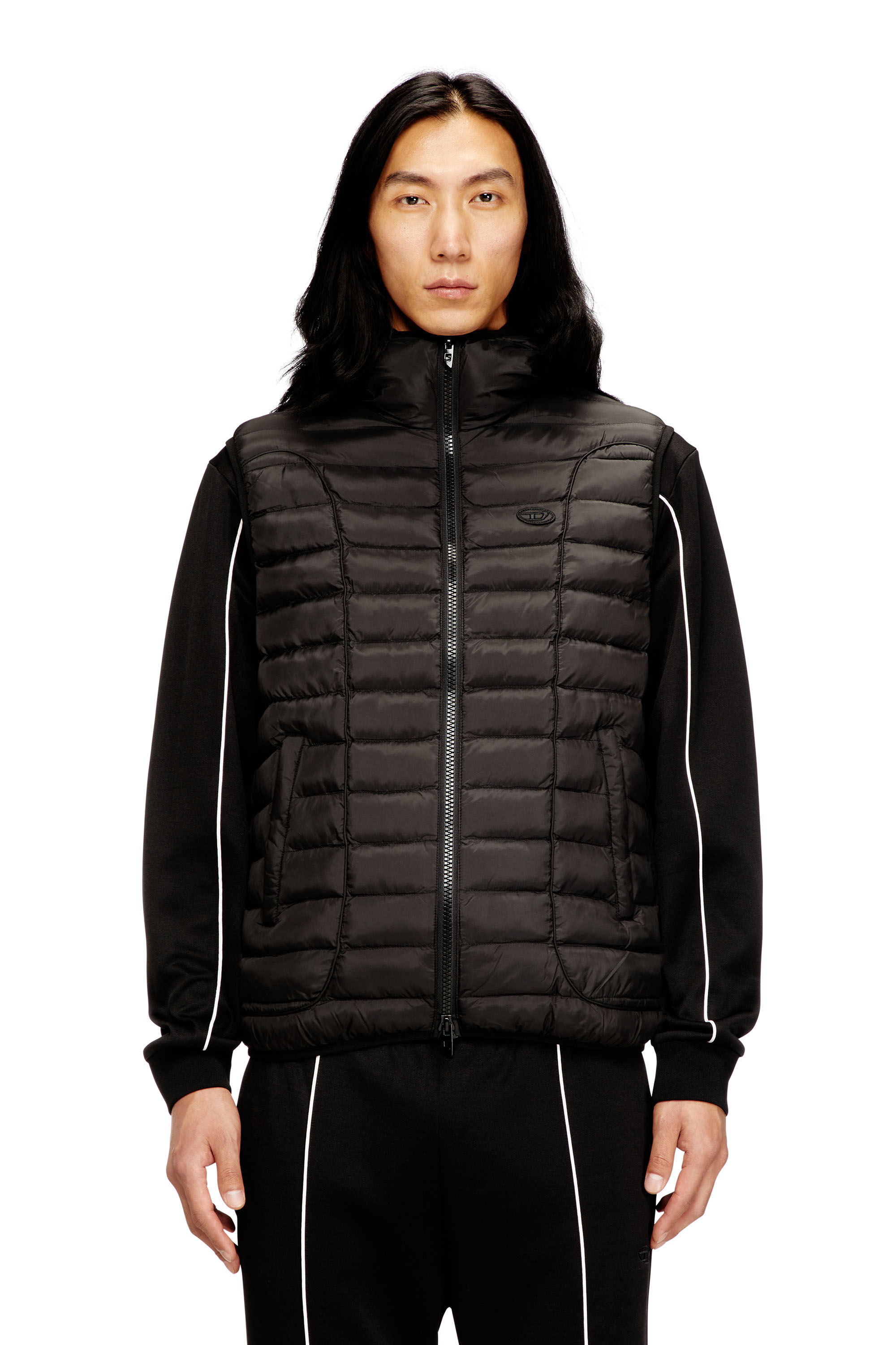 Men's Hooded puffer vest in light nylon | Black | Diesel RO
