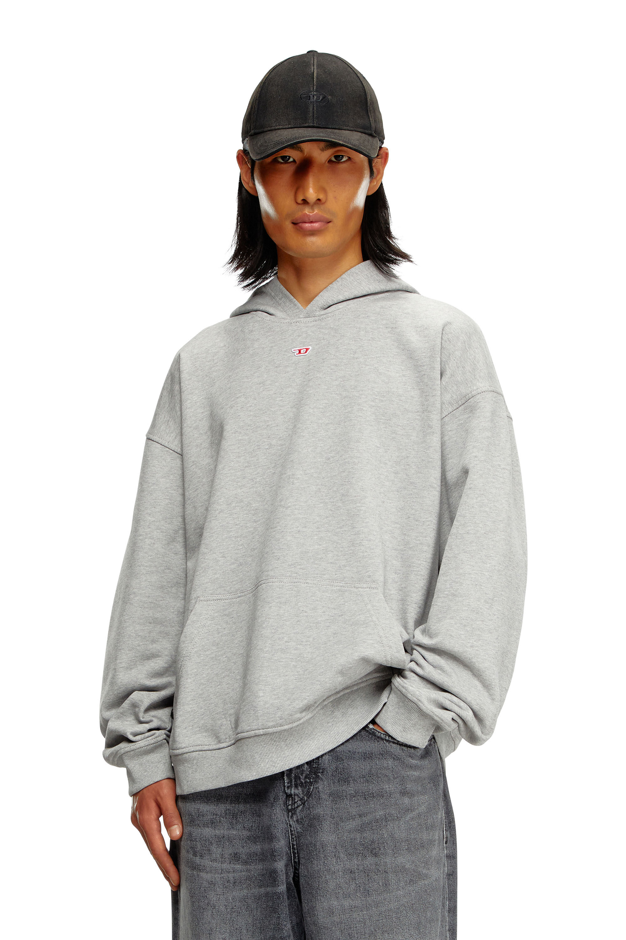 Diesel - S-BOXT-HOOD-D, Man's Hoodie with D logo patch in Light Grey - 3