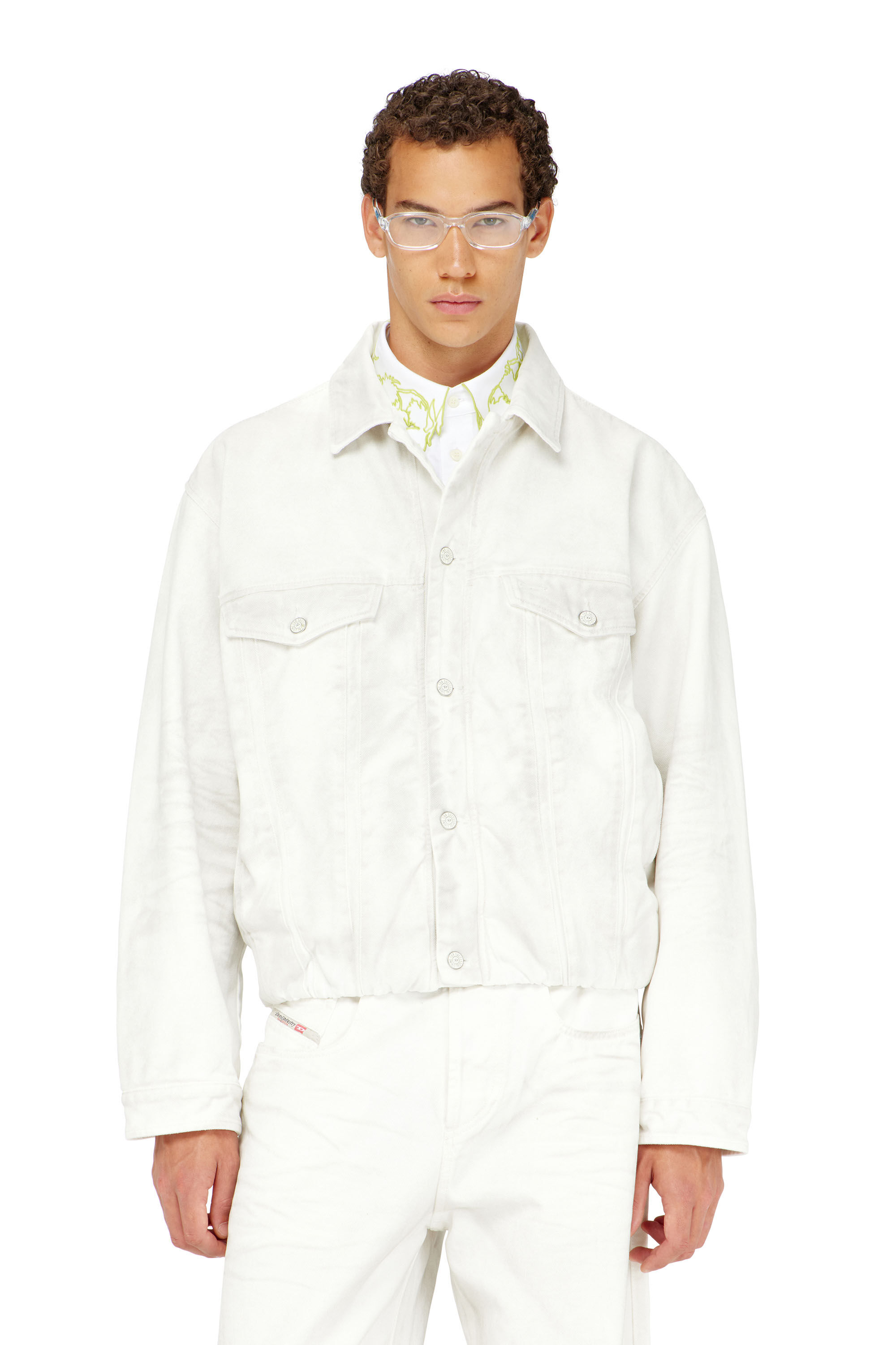 Diesel - D-MORVI-FSJ1, Man's Elasticated trucker jacket in denim in White - 2