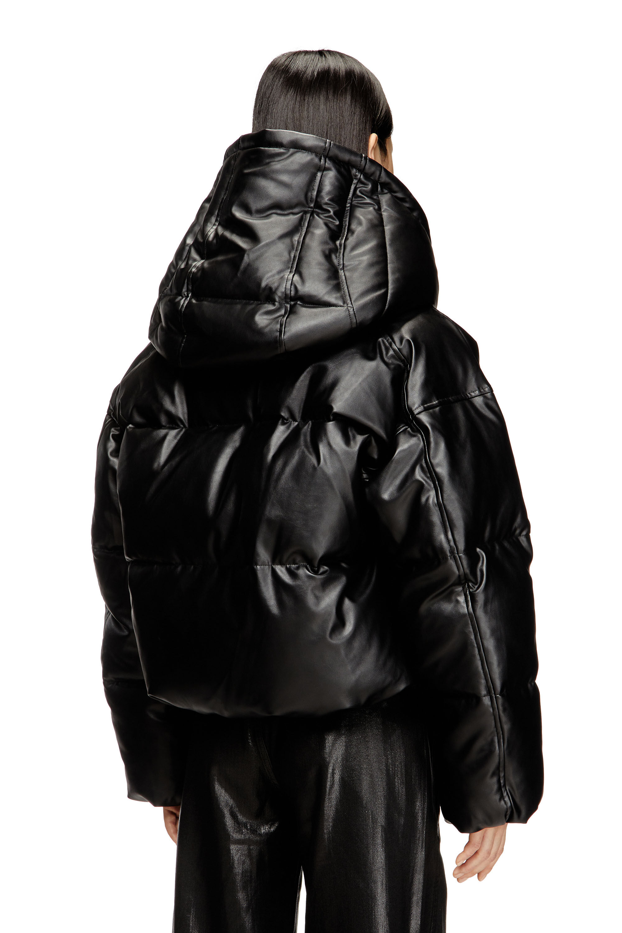 Women's Hooded puffer jacket in coated fabric | Black | Diesel