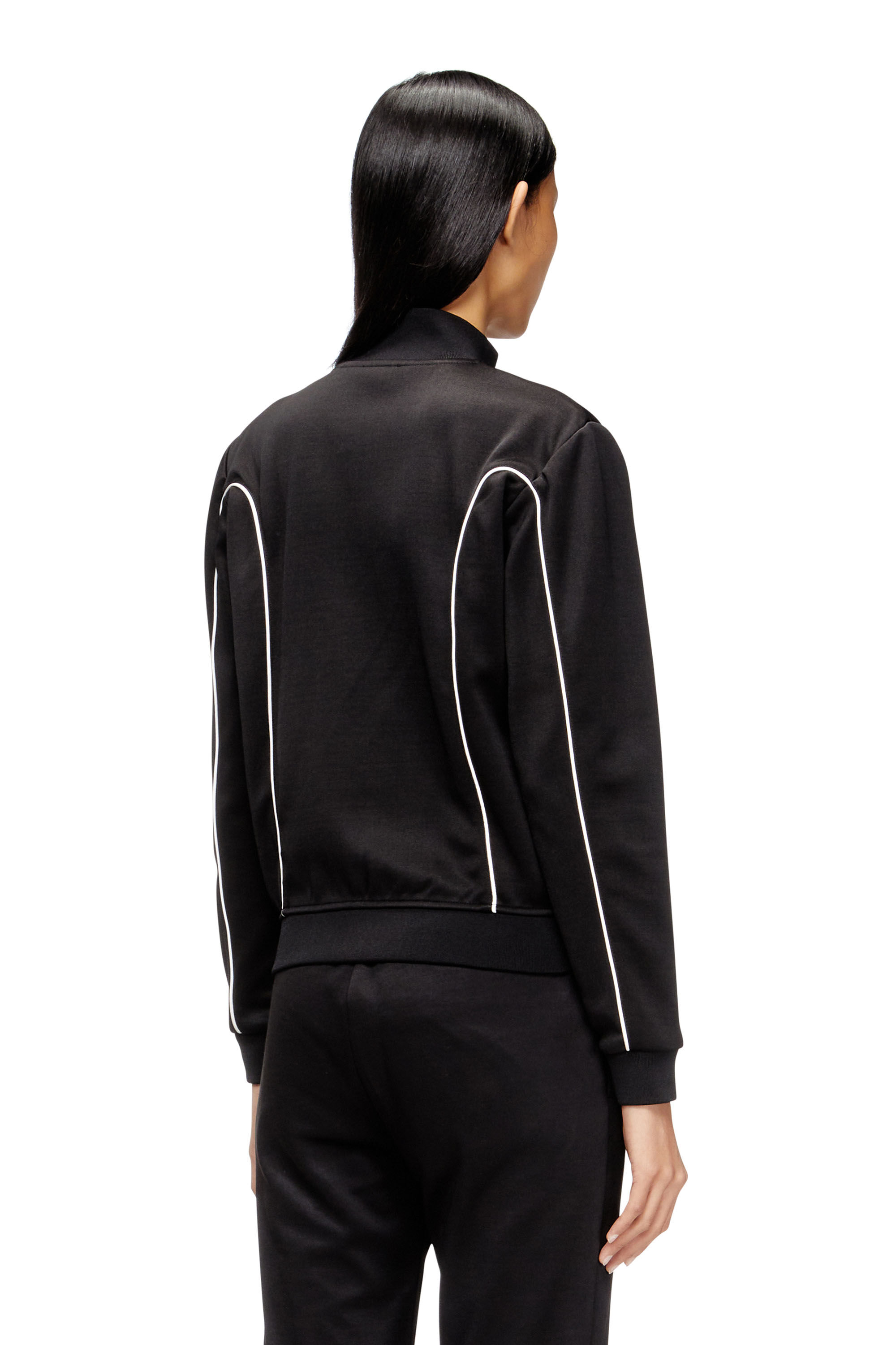 Diesel - F-LOCKING-OD, Woman's Sweat-jacket with contrast piping in Black/White - 4
