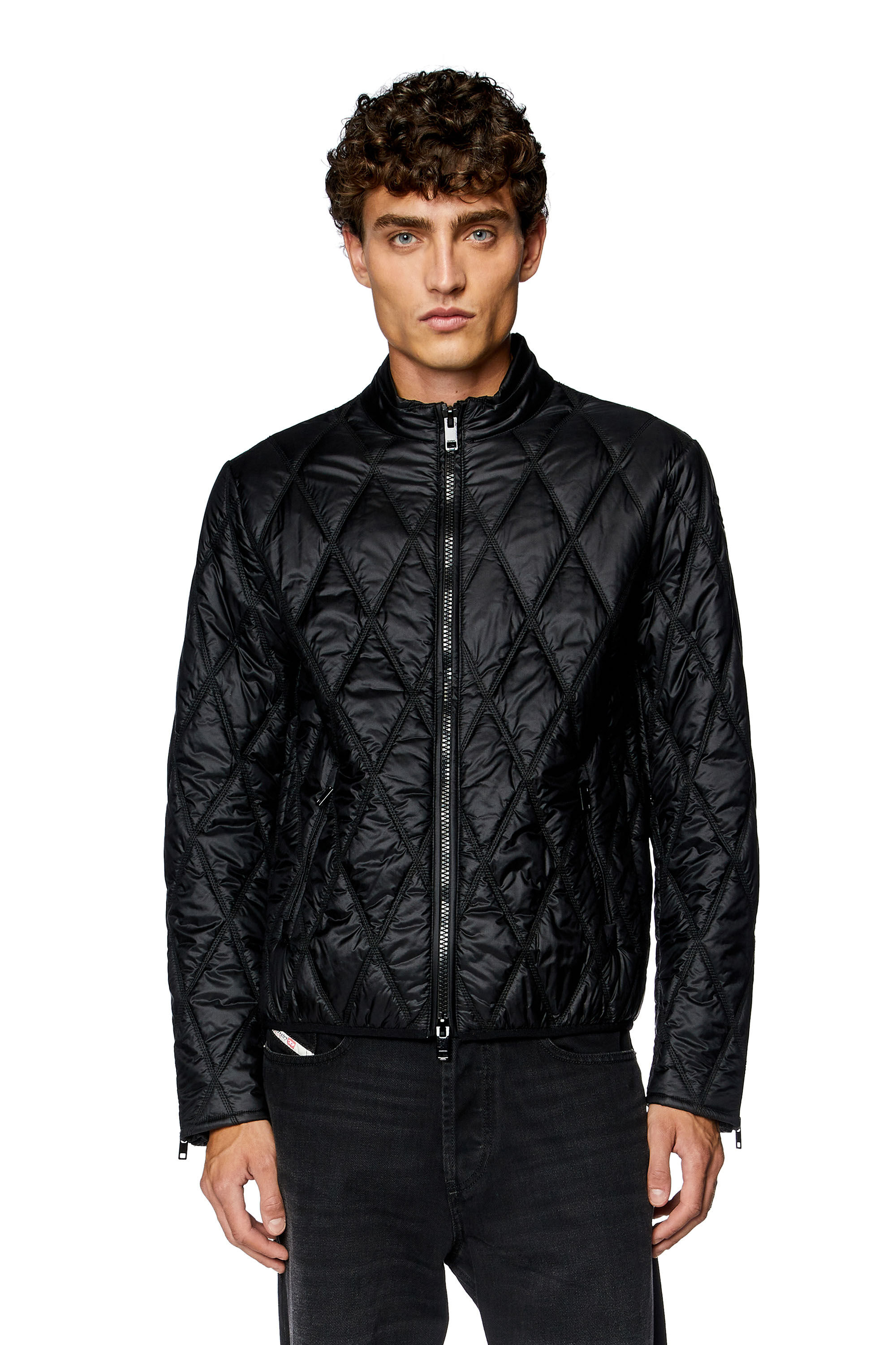 Diesel - J-NIEL, Man Mock-neck jacket in quilted nylon in Black - Image 3