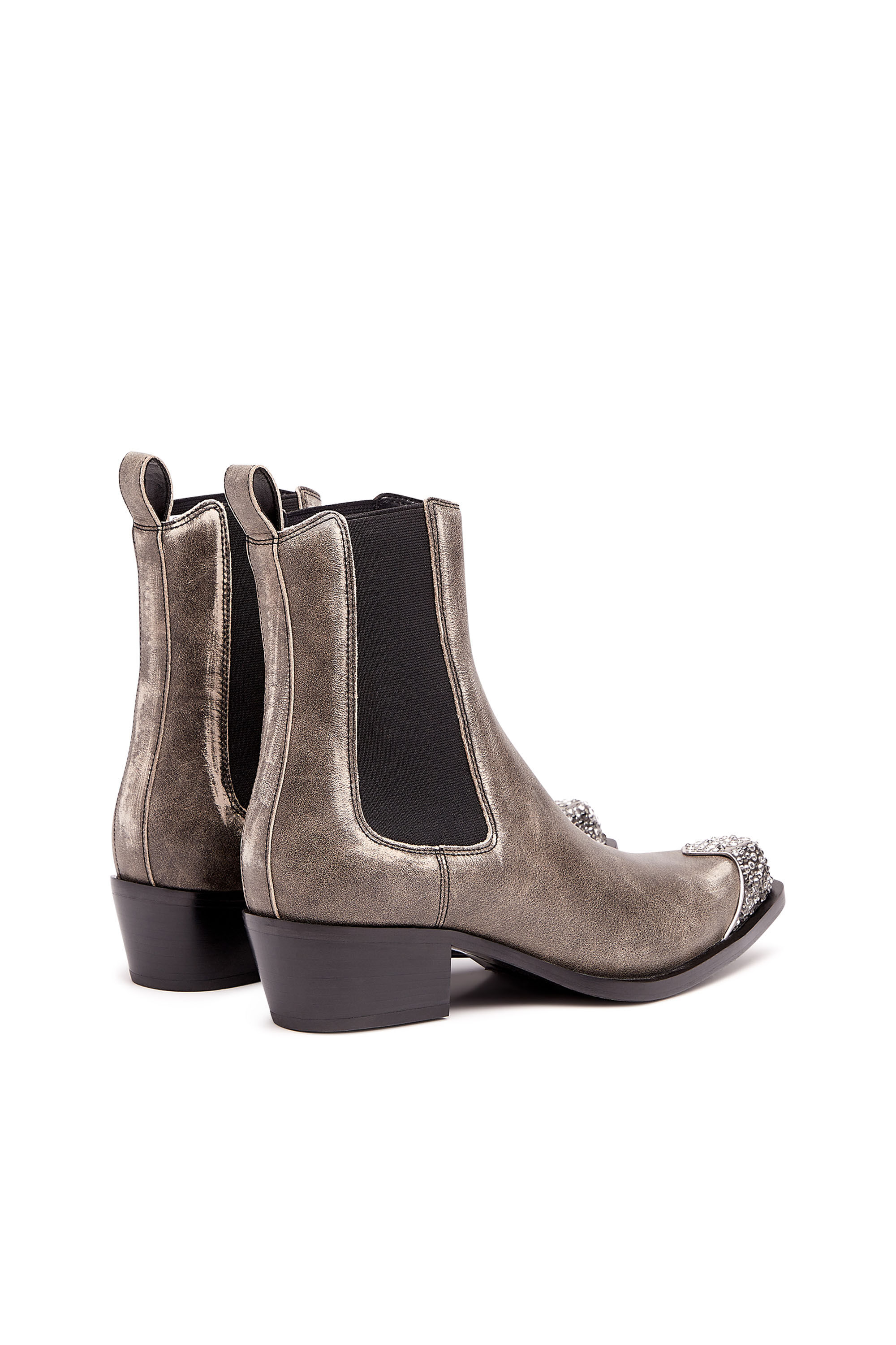 Diesel - D-CALAMITY AB, Woman's D-Calamity Ab - Treated leather boots with crystal toe cap in Brown - 3
