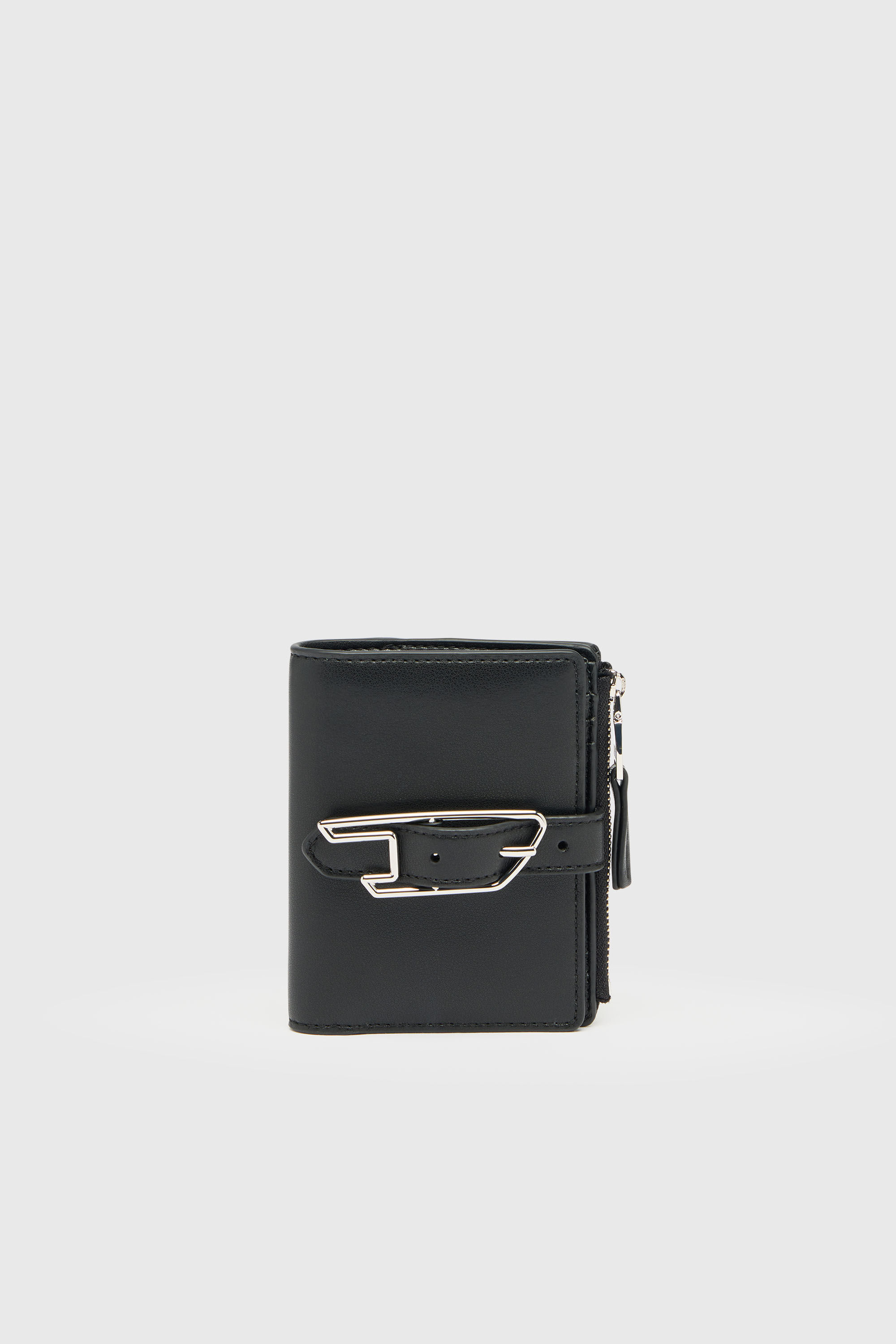 Diesel - D-LINE BI FOLD ZIP II, Woman's Bi-fold wallet in coated leather with belt detail in Black - 1