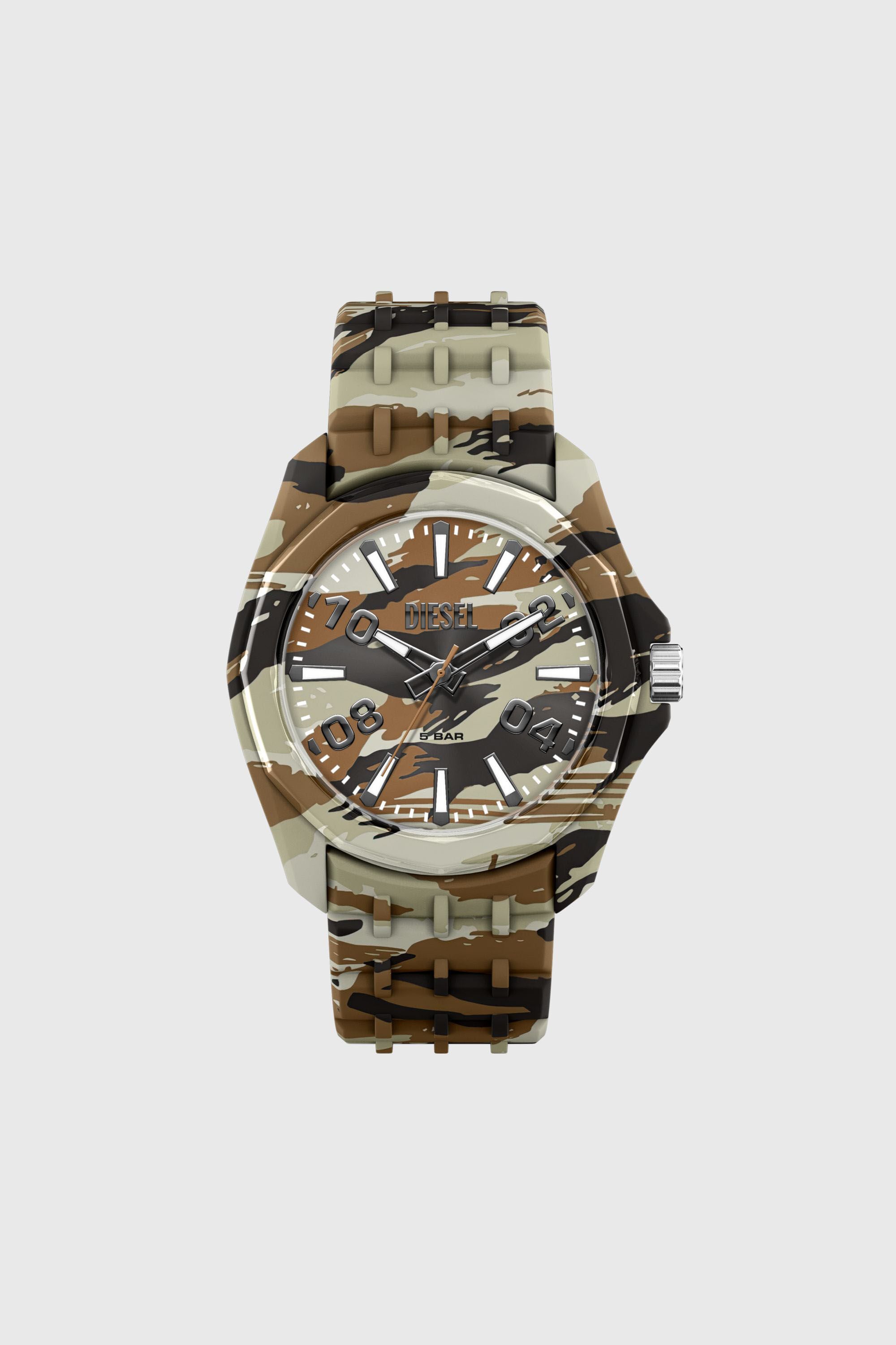 Diesel - DZ2242 WATCH, Man's Stinger camo silicone watch in Brown/Green - 1