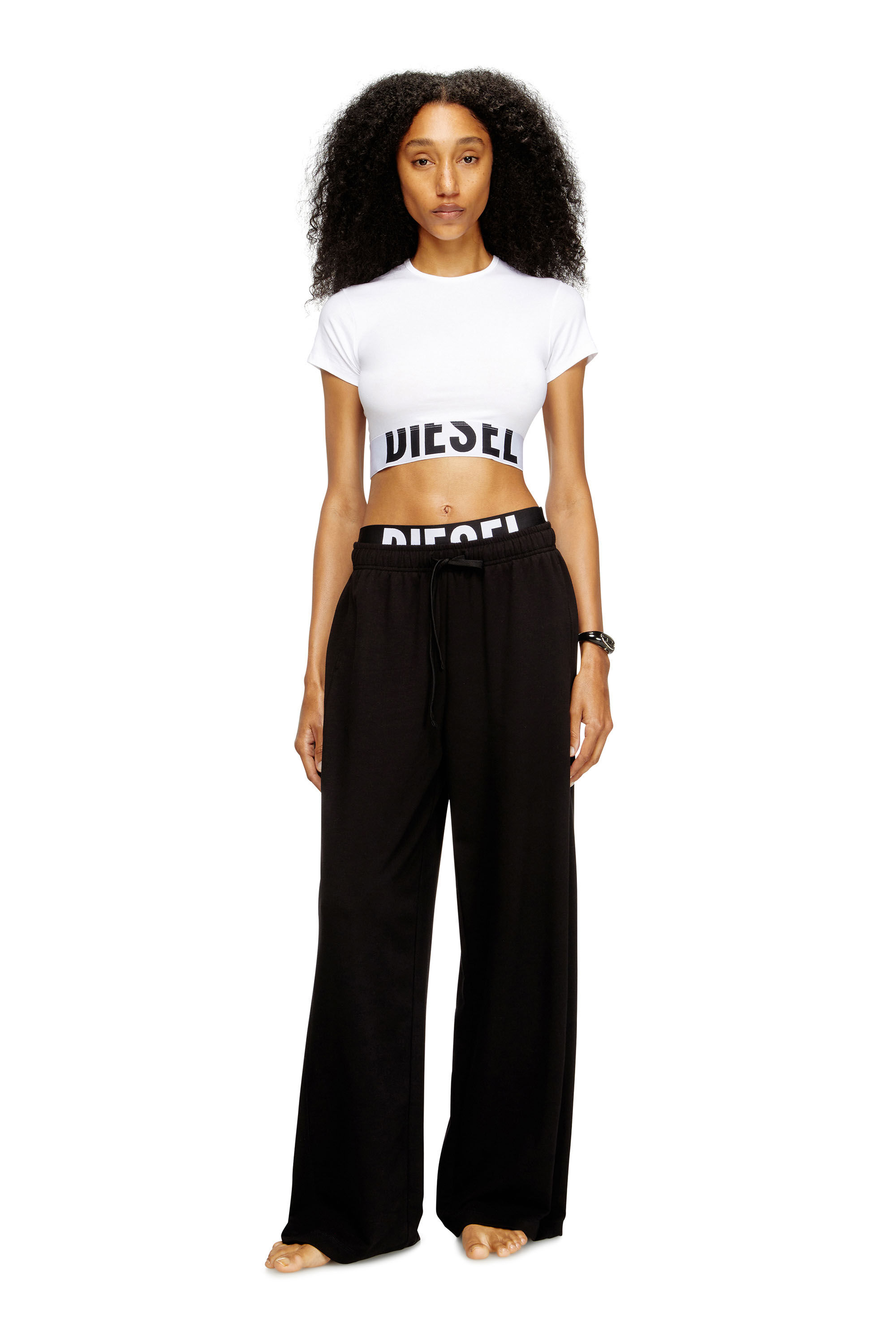Women's Cotton terry sweatpants with logo waistband | Black | Diesel