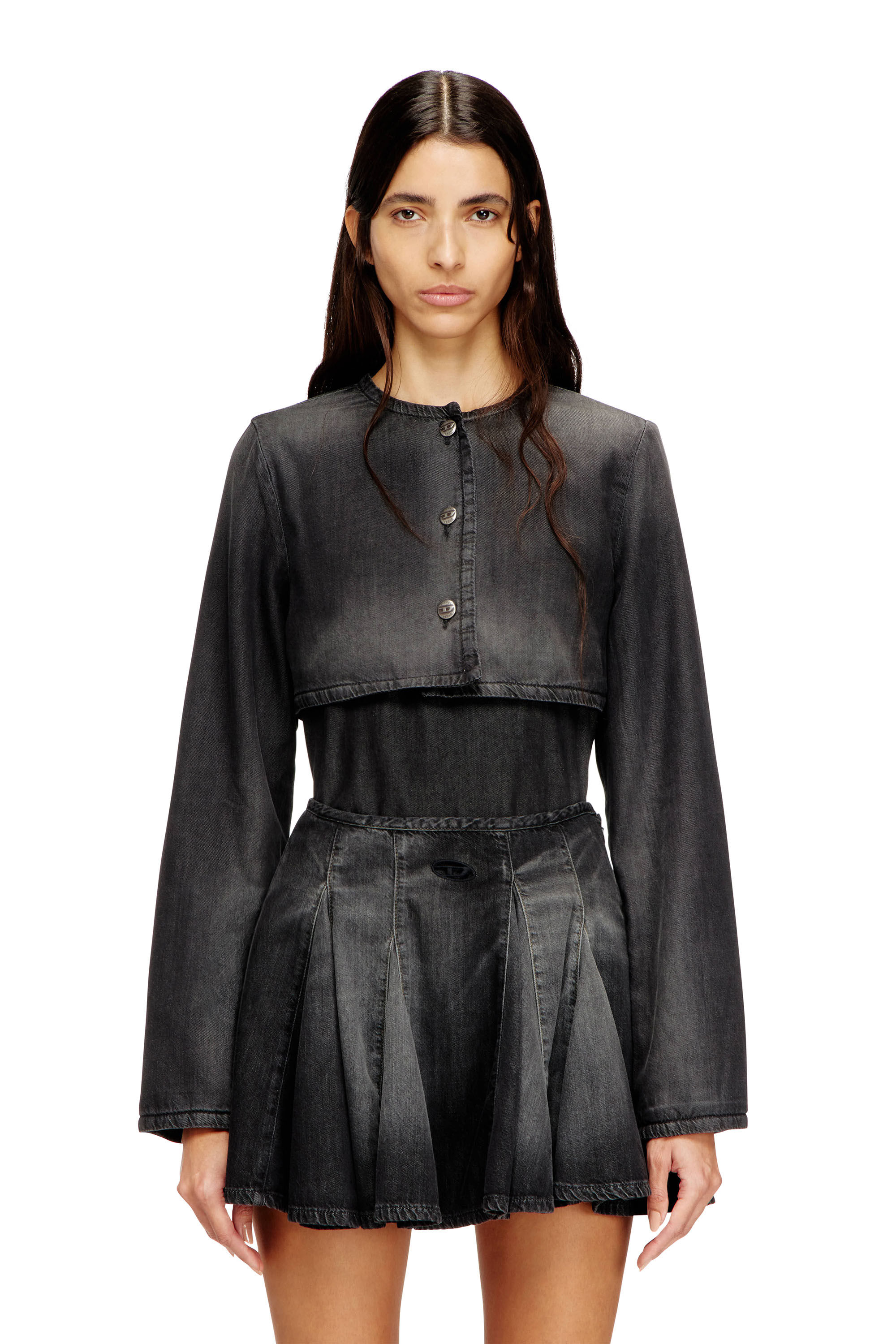 Women's Cropped jacket in lightweight denim | Black | Diesel
