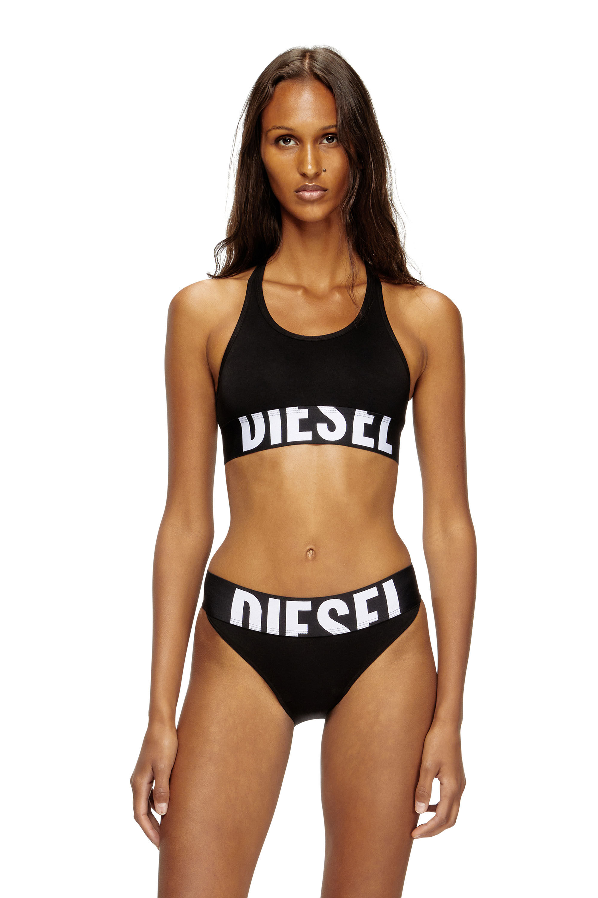 Diesel - UFSB-COTTON-RACE-BRALETTE-XL, Woman's Sports bra with cut-off logo in Black - 3