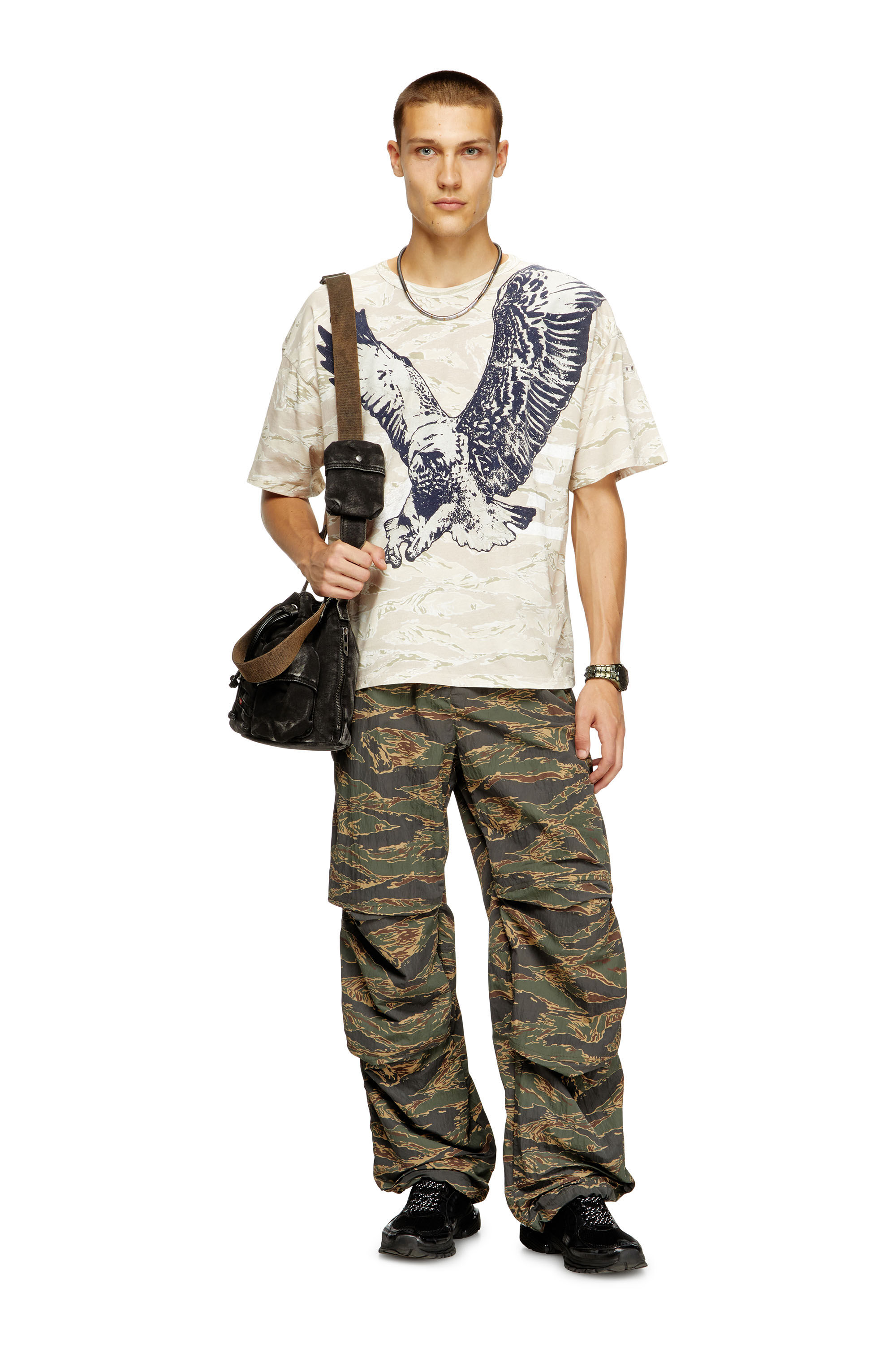 Diesel - T-BOXT-T14, Man's Camo T-shirt with eagle print in Beige - 1