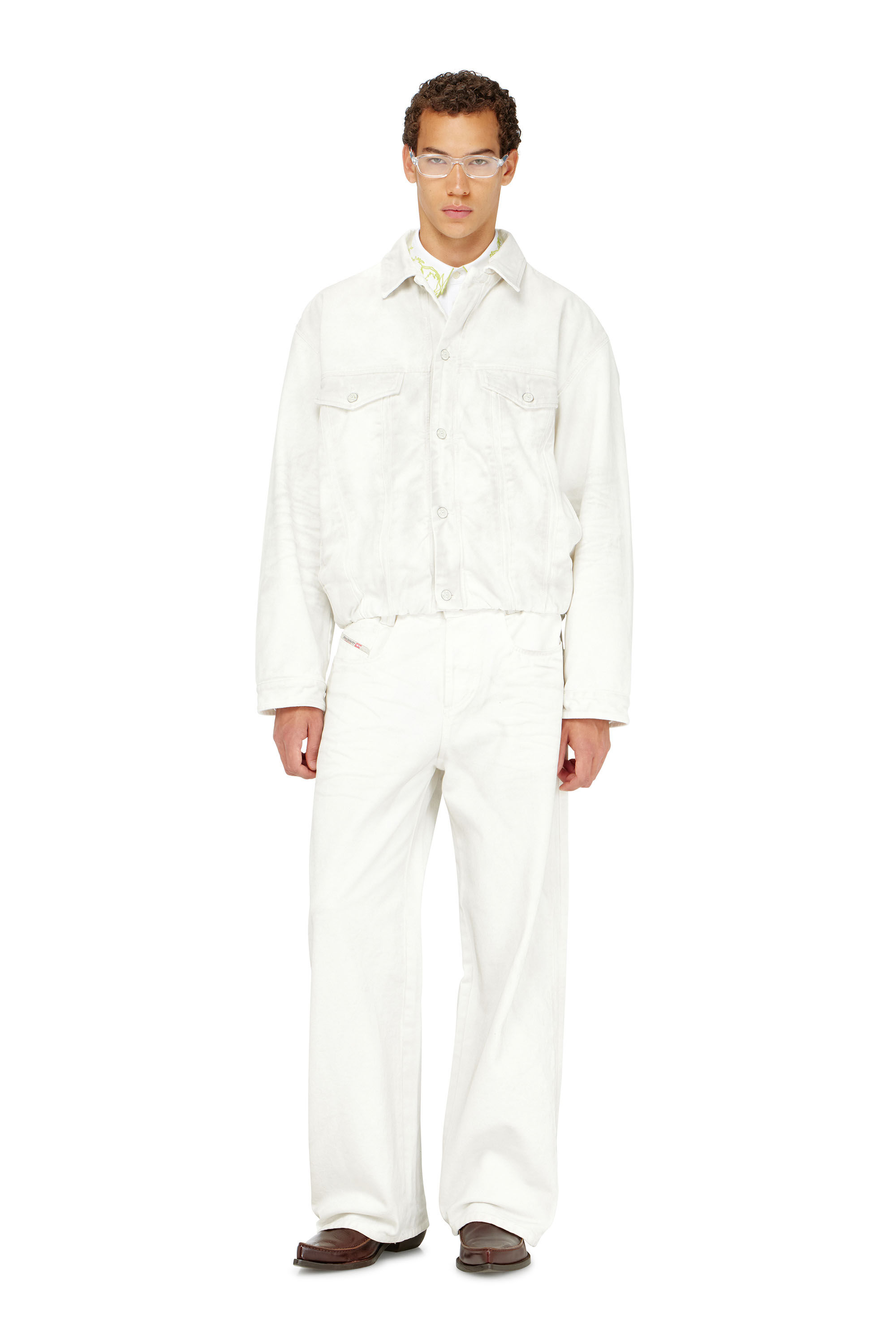 Diesel - D-MORVI-FSJ1, Man's Elasticated trucker jacket in denim in White - 1