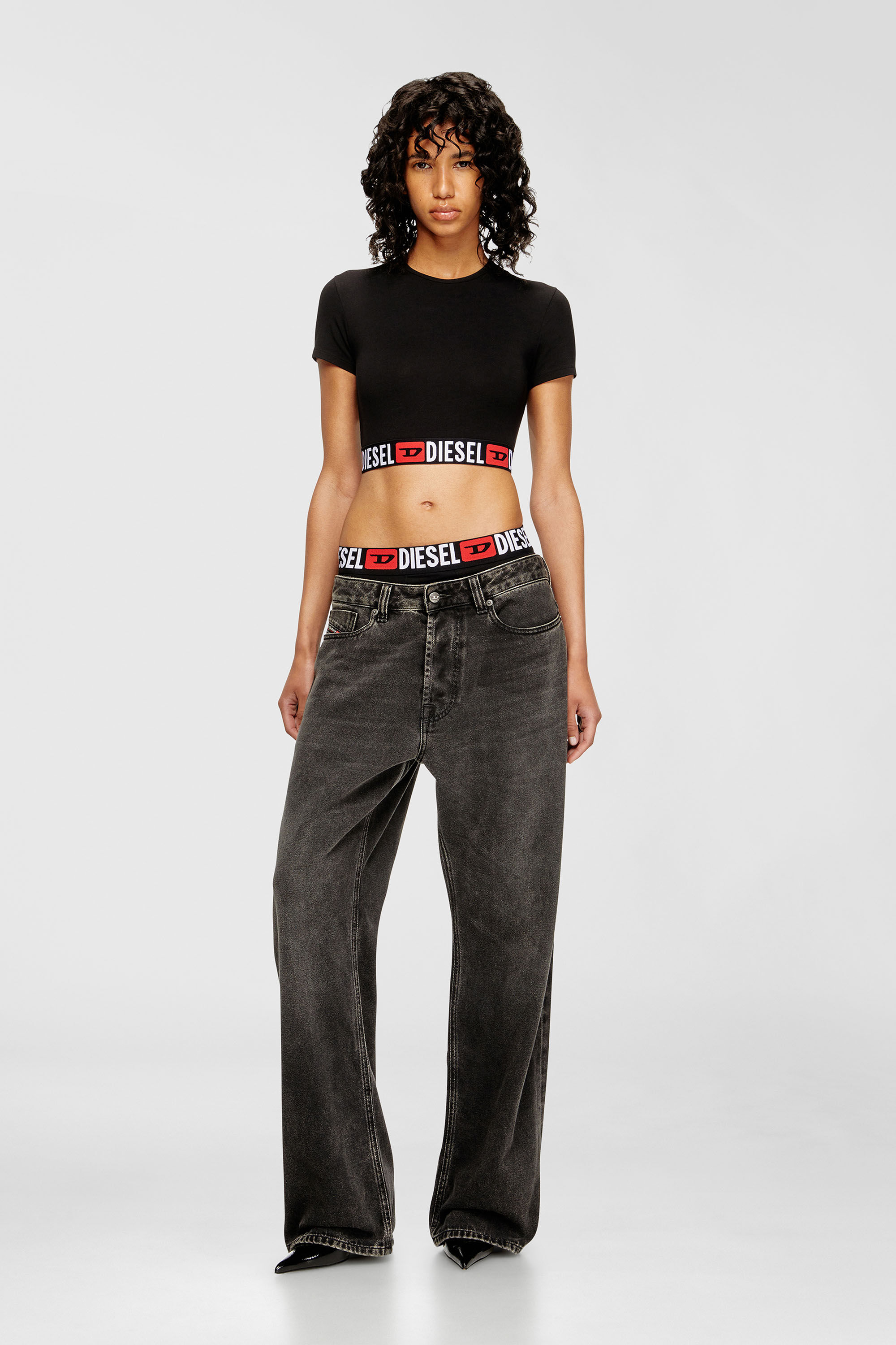 Diesel - IRMA-D-CORE, Woman's Cropped top with logo band in Black - 6