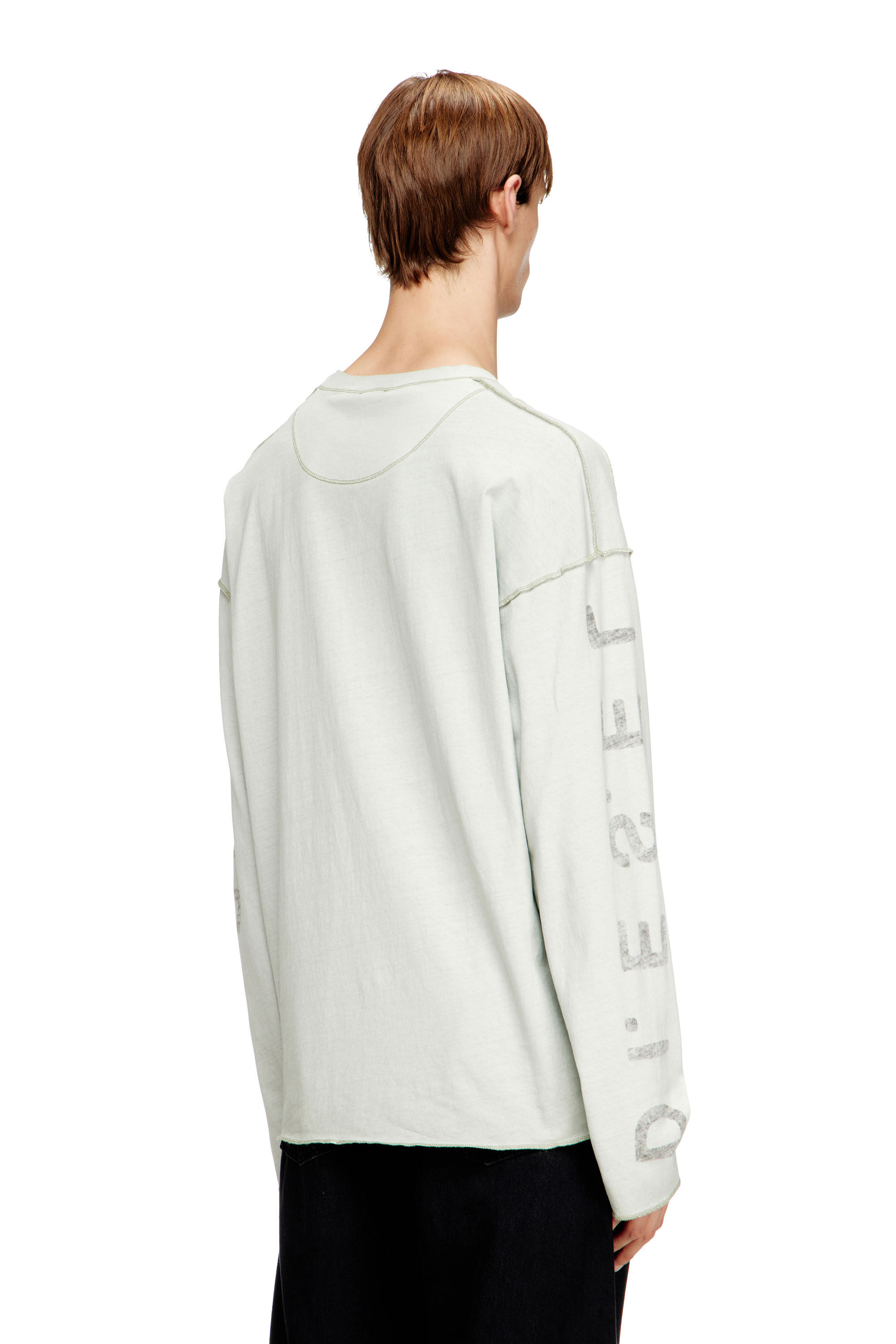 Diesel - T-LOOK-LS, Man's Relaxed long-sleeve T-shirt with printed sleeves in Light Grey - 4