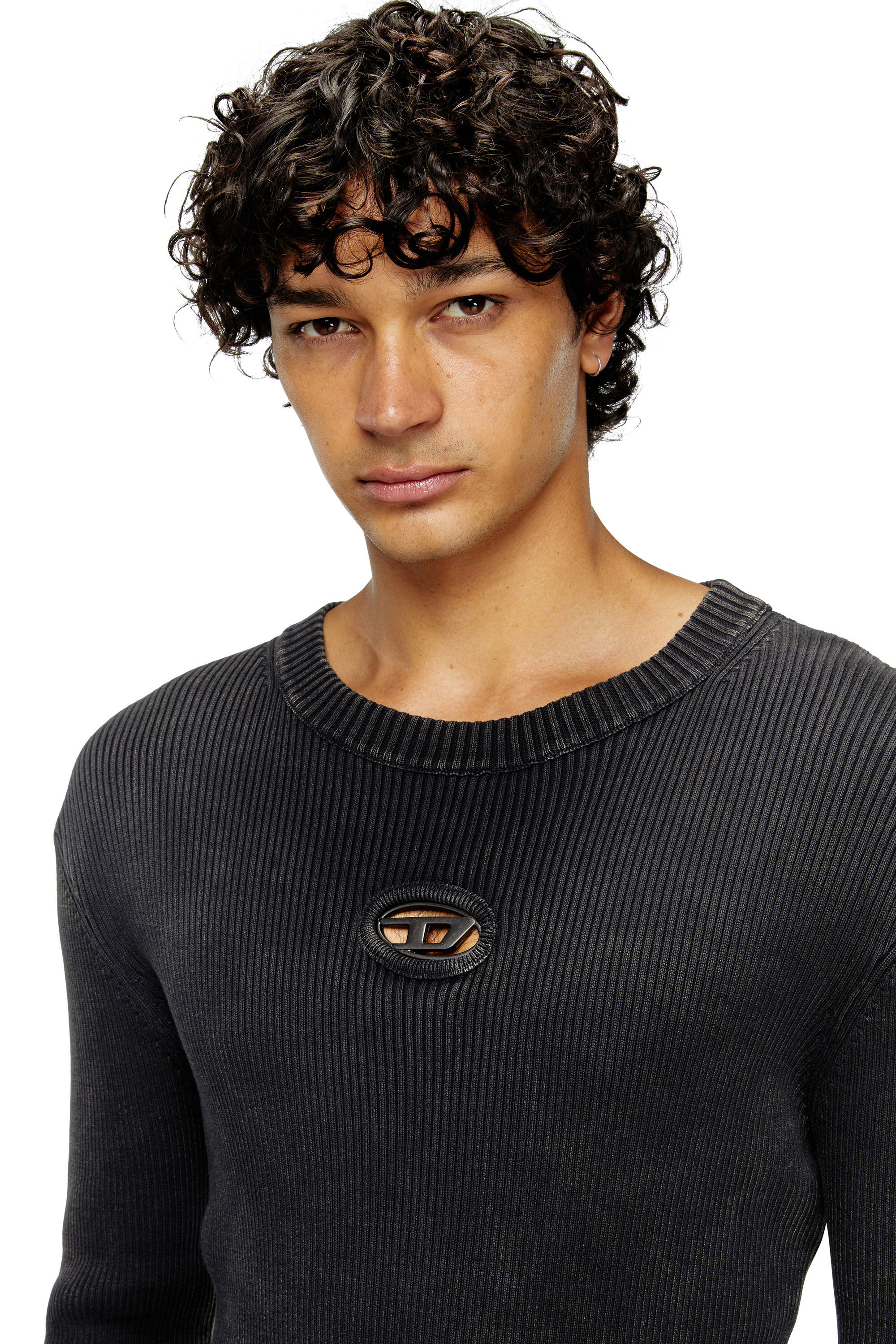 Men's Distressed jumper with cut-out logo | Black | Diesel