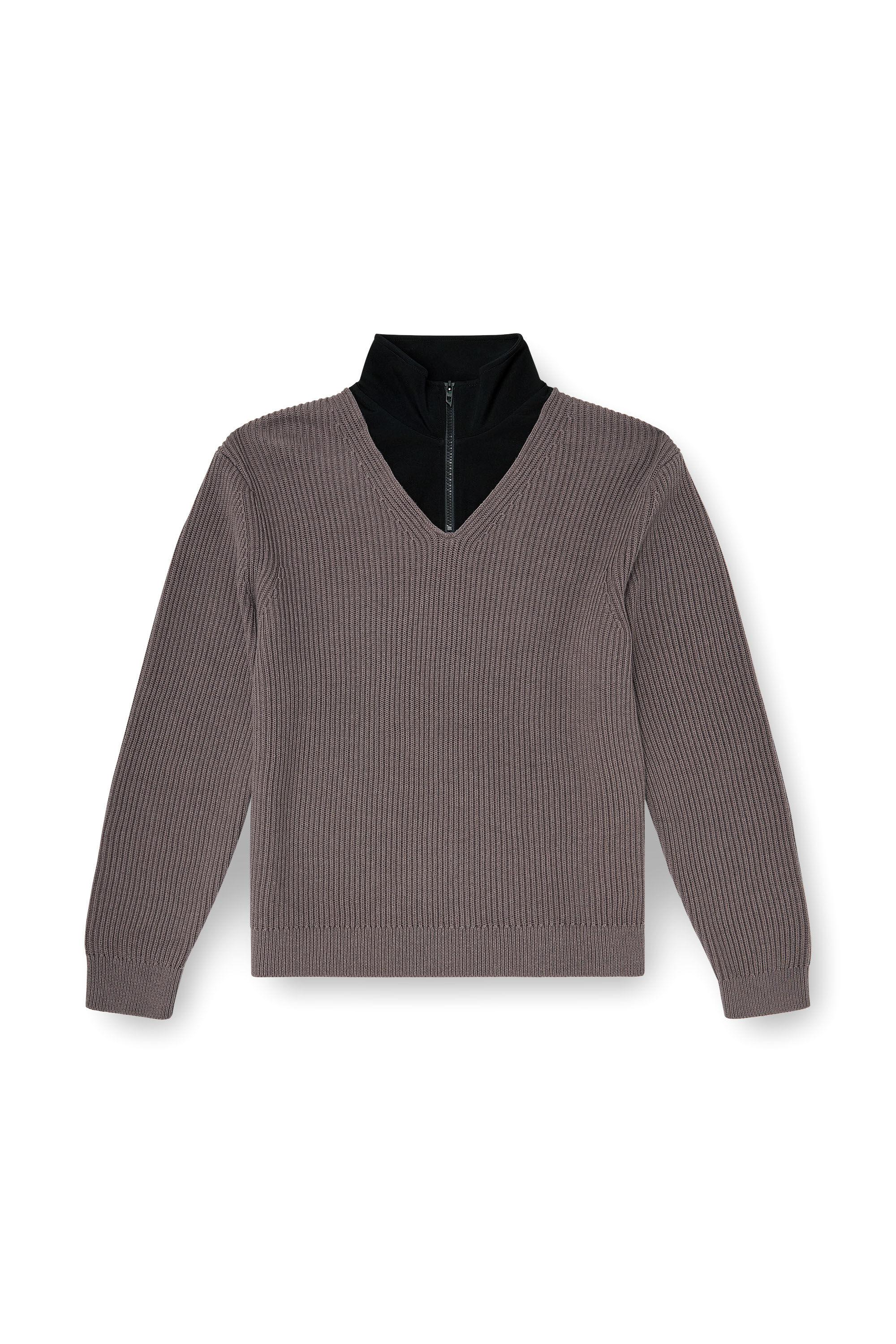 Diesel - K-MAMU, Man's Half-zip sweater with layered neckline in Black/Grey - 2