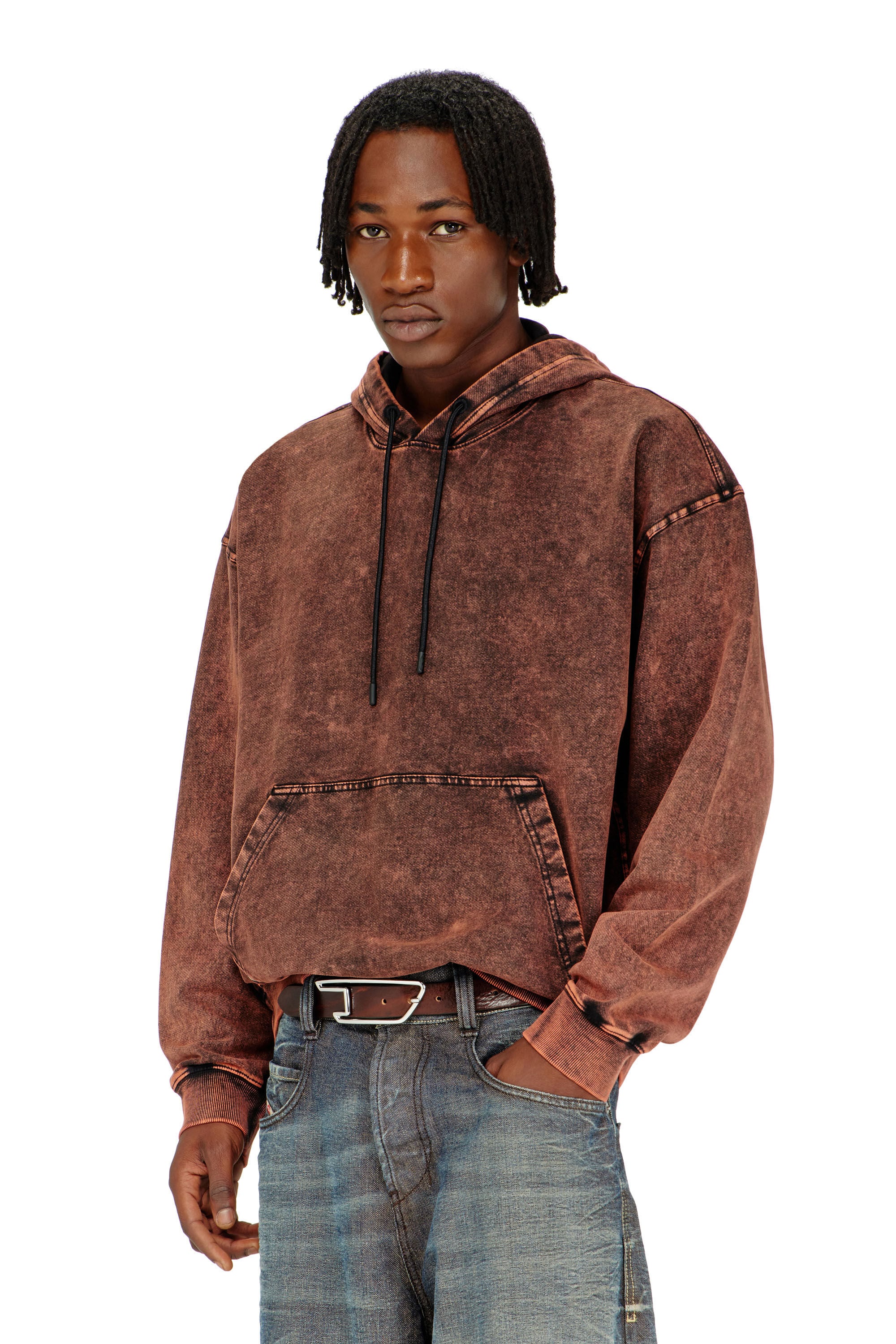 Diesel - S-BOXT-HOOD-TUK, Man's Treated denim-effect hoodie in Brown - 3