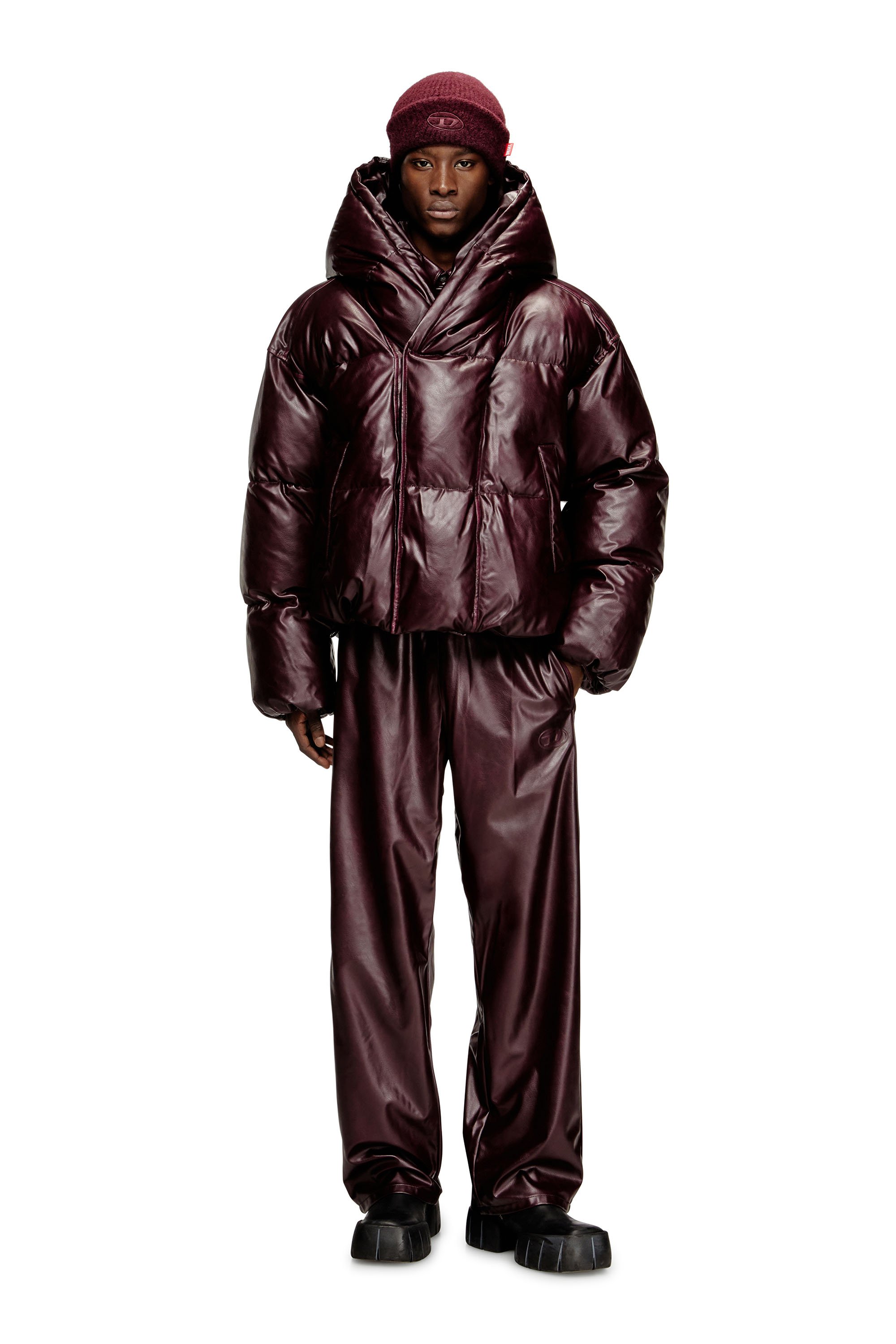 Diesel - FR-W-MYLEY, Man's Hooded puffer jacket in burgundy in Burgundy - 2