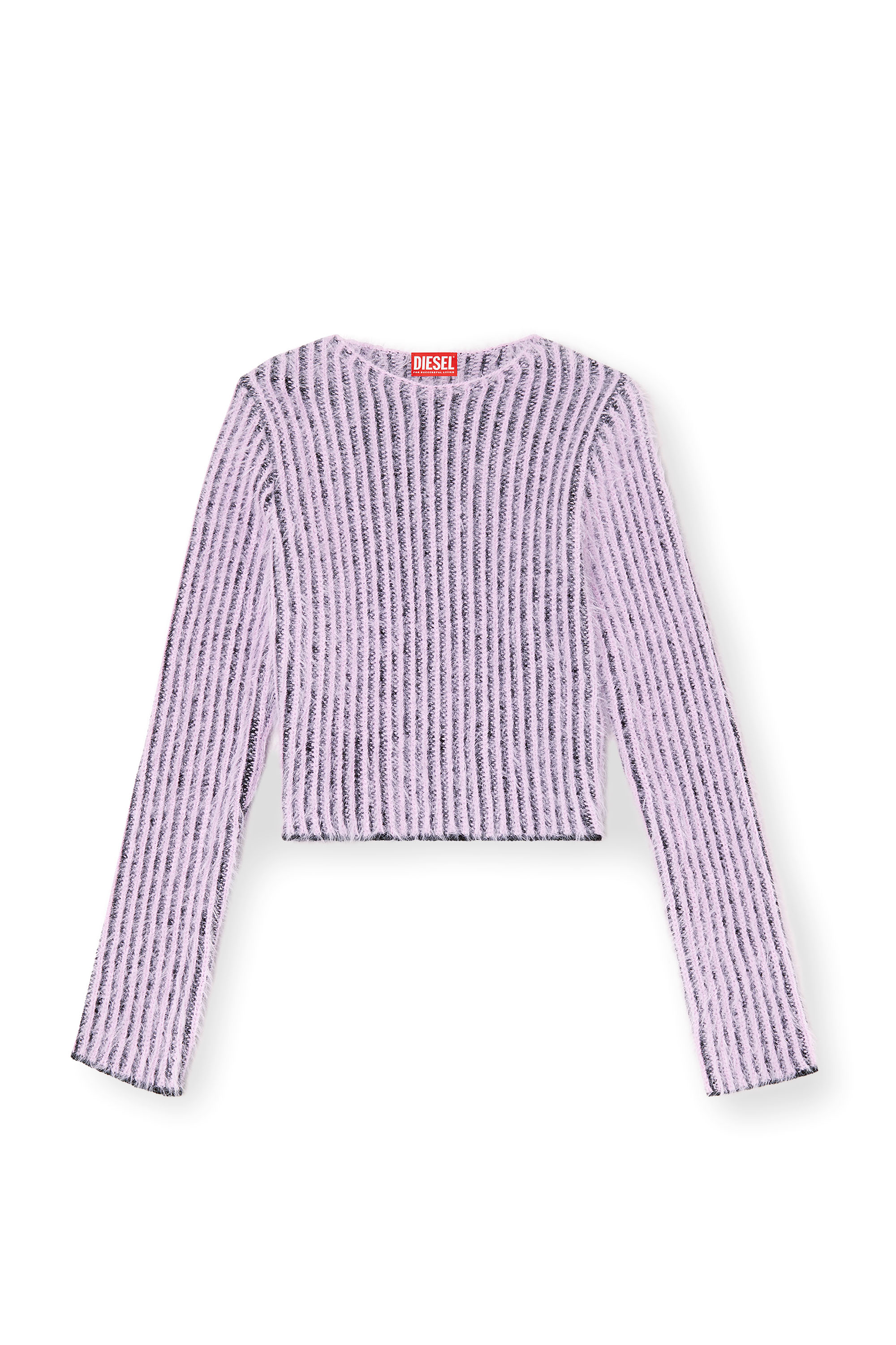 Diesel - M-TIGRE, Woman's Fuzzy striped wool-blend jumper in Lilac - 3