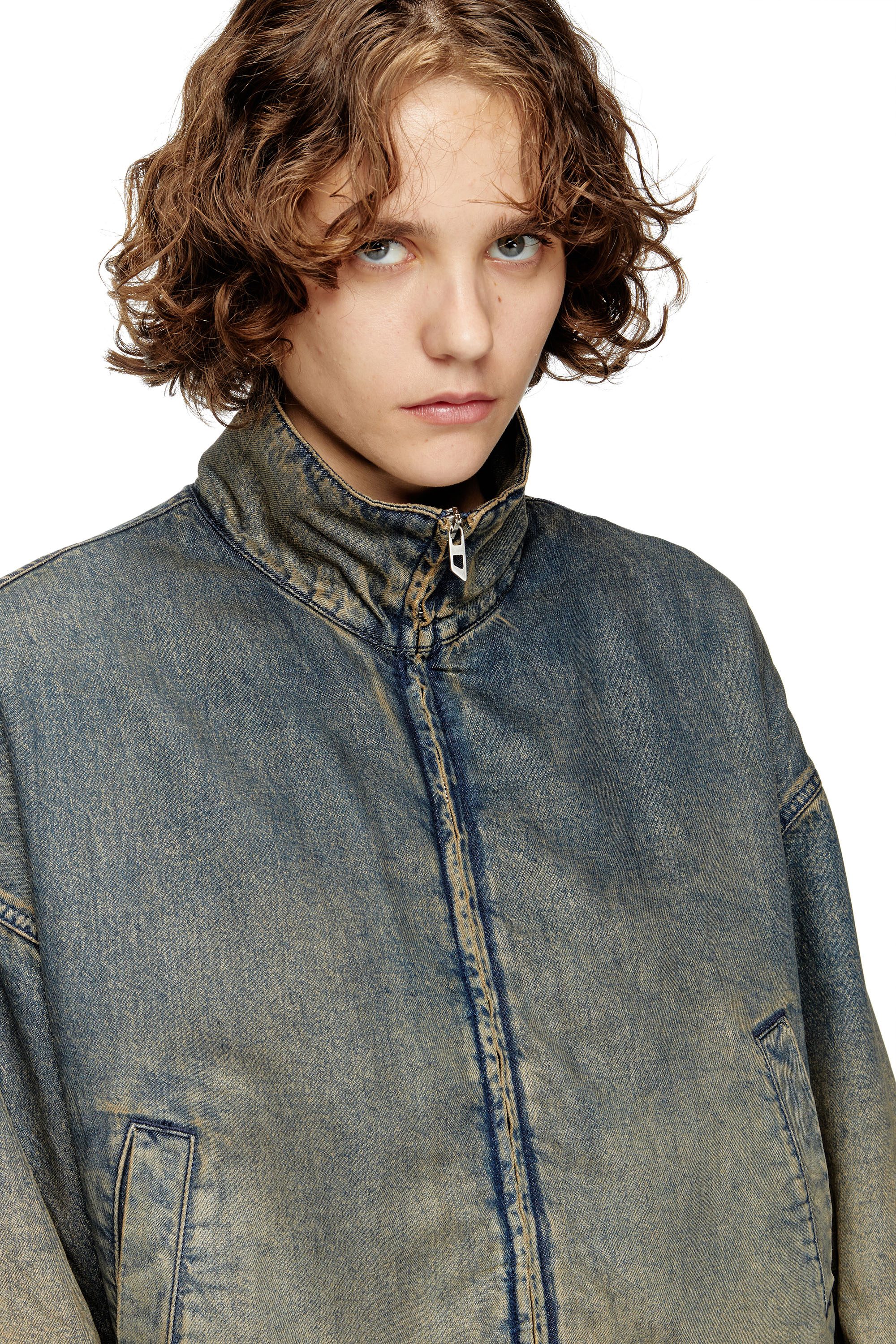 Diesel - DE-FLOWER-S, Woman's Zipped jacket in fluid shaded denim in Medium blue - 5