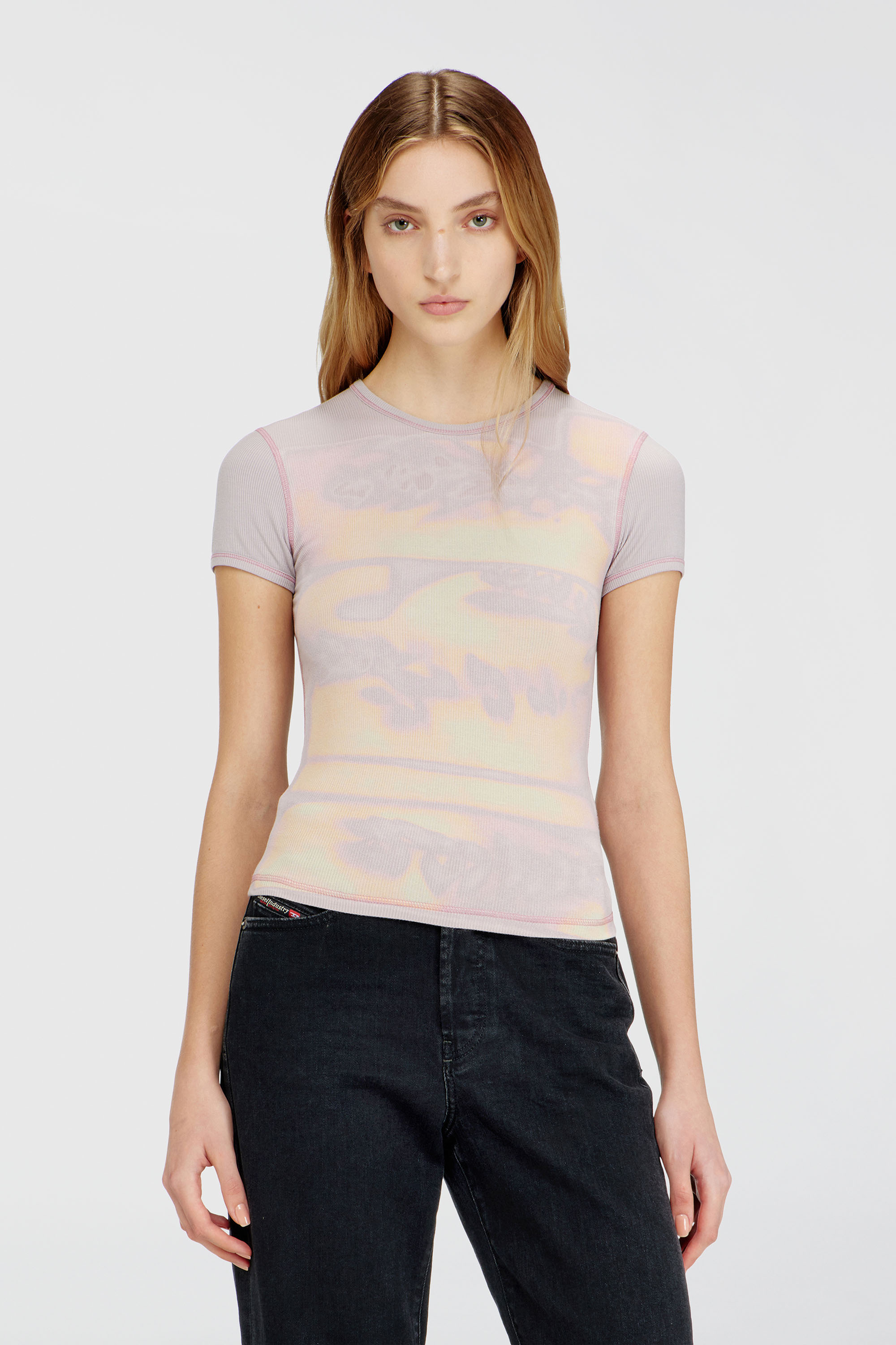 Diesel - T-ELE-LONG-AA1, Woman's Slim jersey top with graphic print in Lilac - 3
