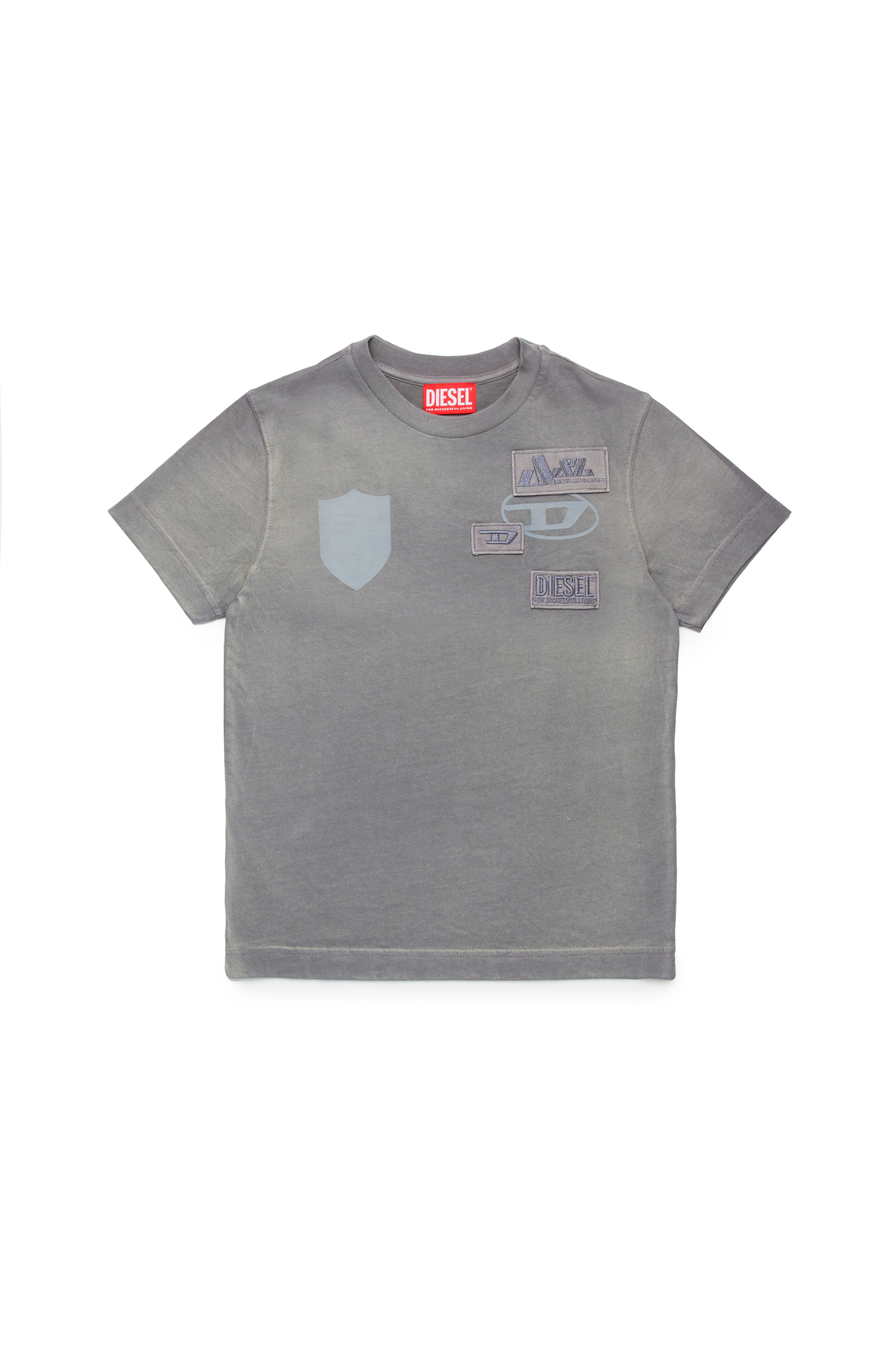 Diesel - TDACCY, Man's T-shirt with grosgrain Diesel patches in Grey - 1