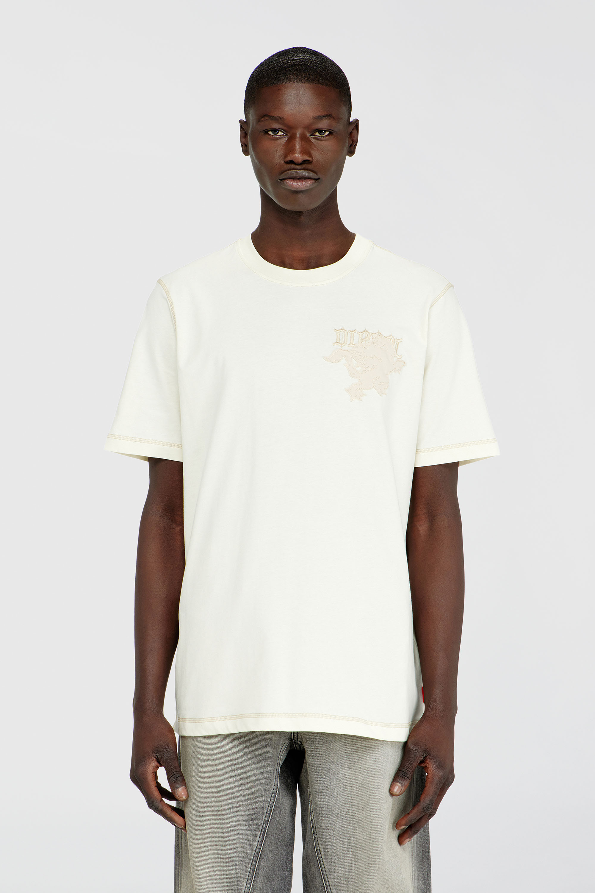 Diesel - T-ADJUST-NOTCH, Man's Regular T-shirt with embroidered patch in White - 3