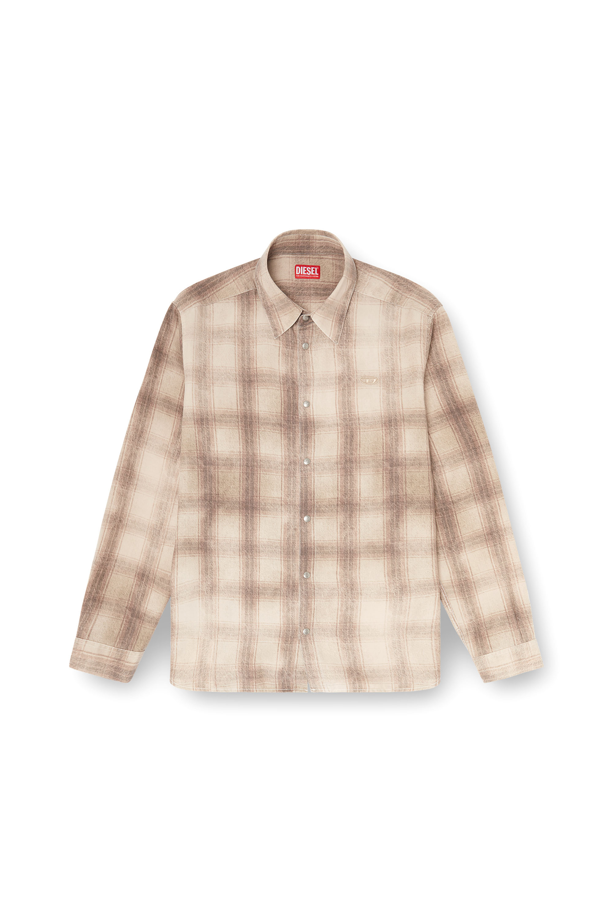 Diesel - S-SIMPLY-JMCM, Man's Check shirt in fluid fabric in Light Brown - 2