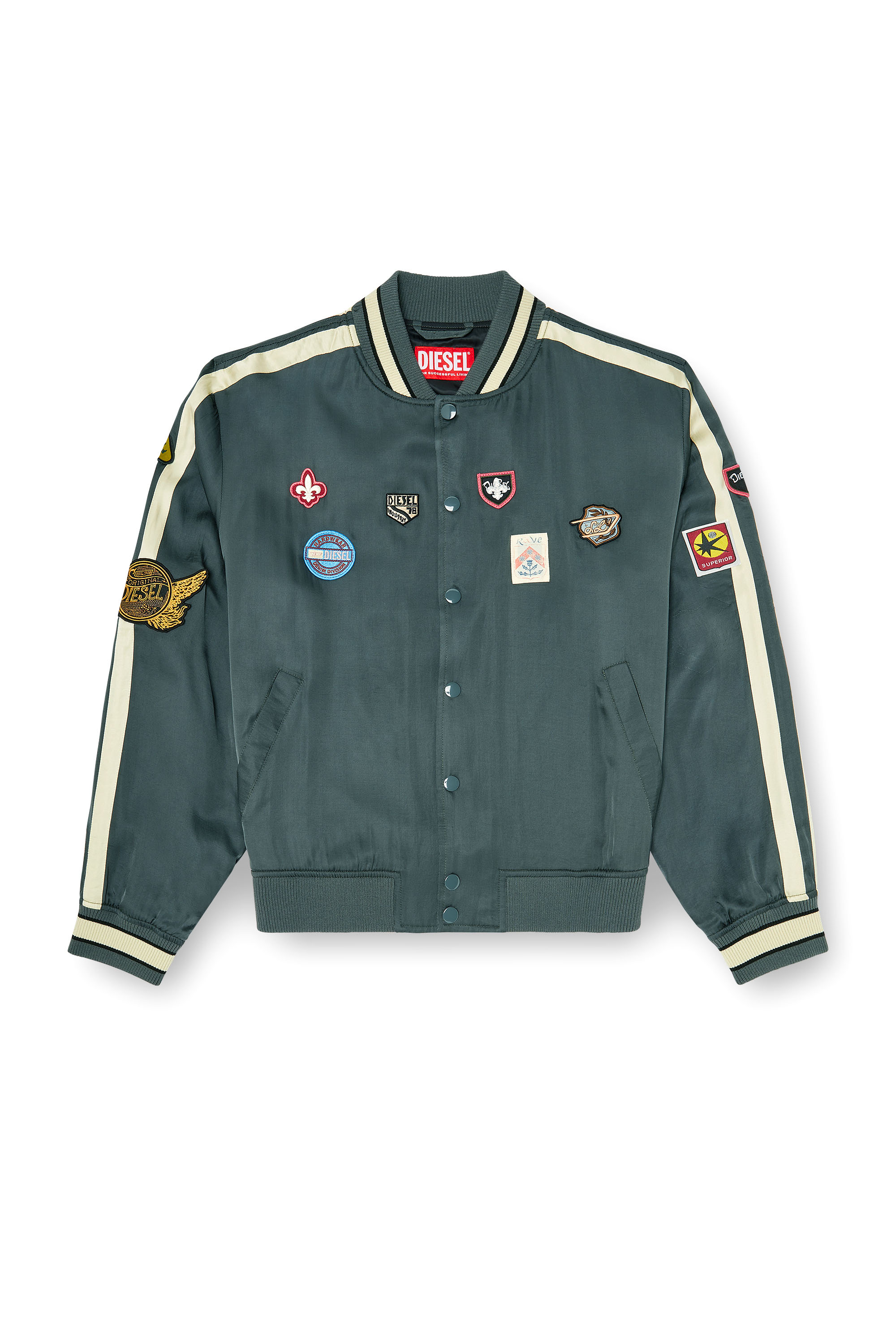 Diesel - J-ANNU, Man's Satin bomber jacket with patches in null - 3