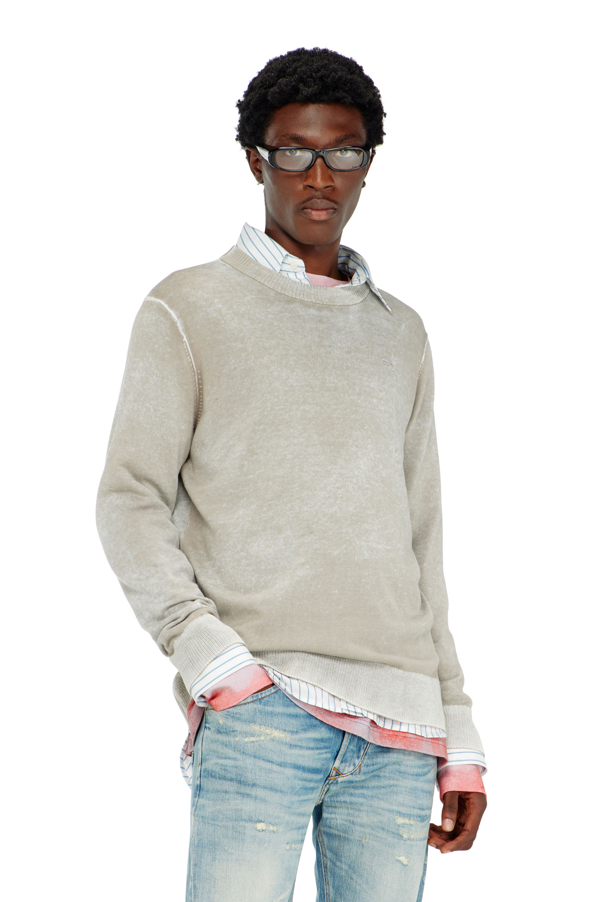 Diesel - K-LAURENT, Man's Jumper with faded reverse print in Light Grey - 1