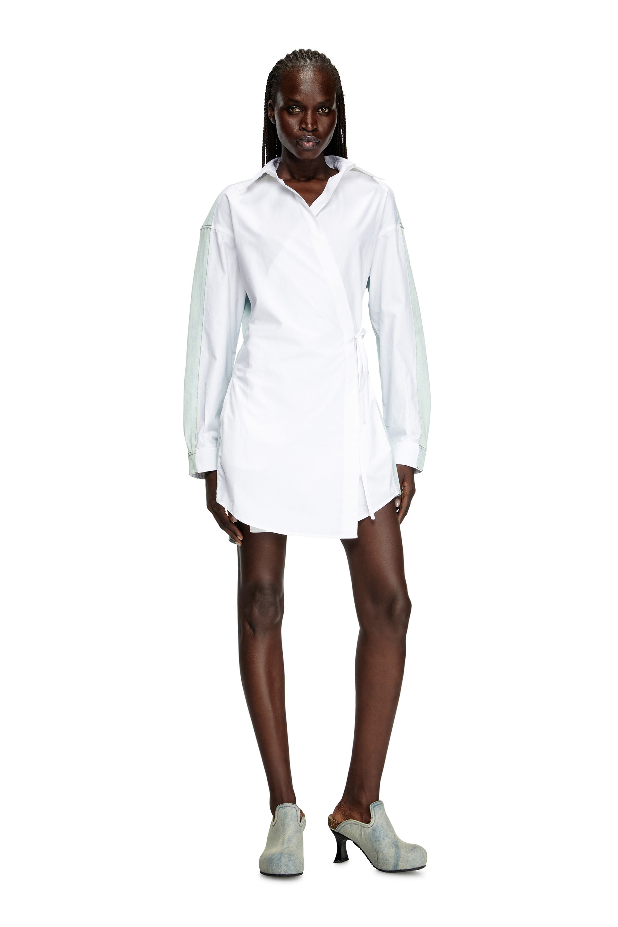 Diesel - D-ELPHI-DEN, Woman's Wrap shirt dress in poplin and denim in White - 3