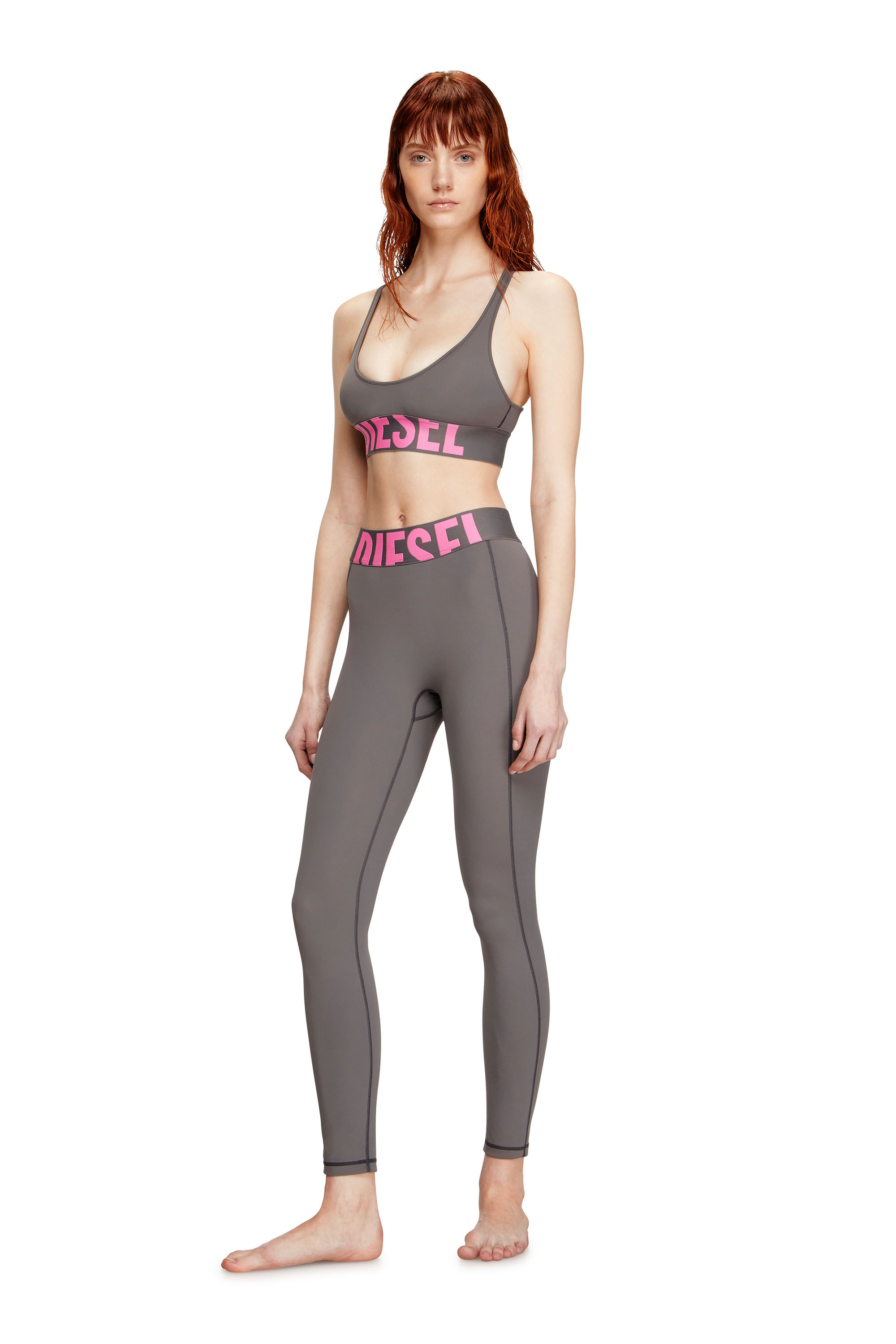 Diesel - ADELINE-D-POP, Woman's Microfibre leggings with cut-off logo in Grey - 1