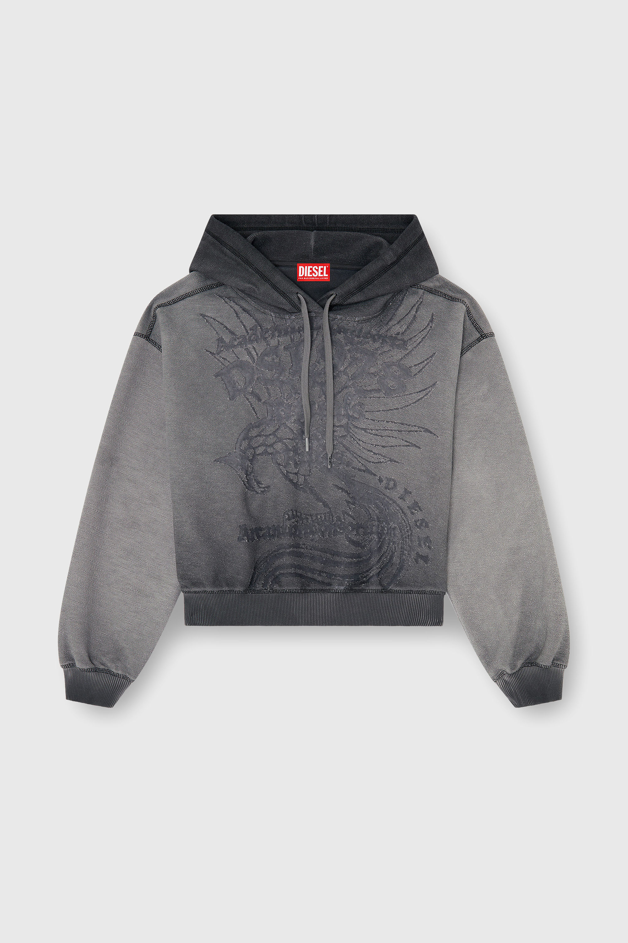 Diesel - F-SUNNY-HOOD, Woman's Hoodie with d&eacute;vor&eacute; print in Grey - 1