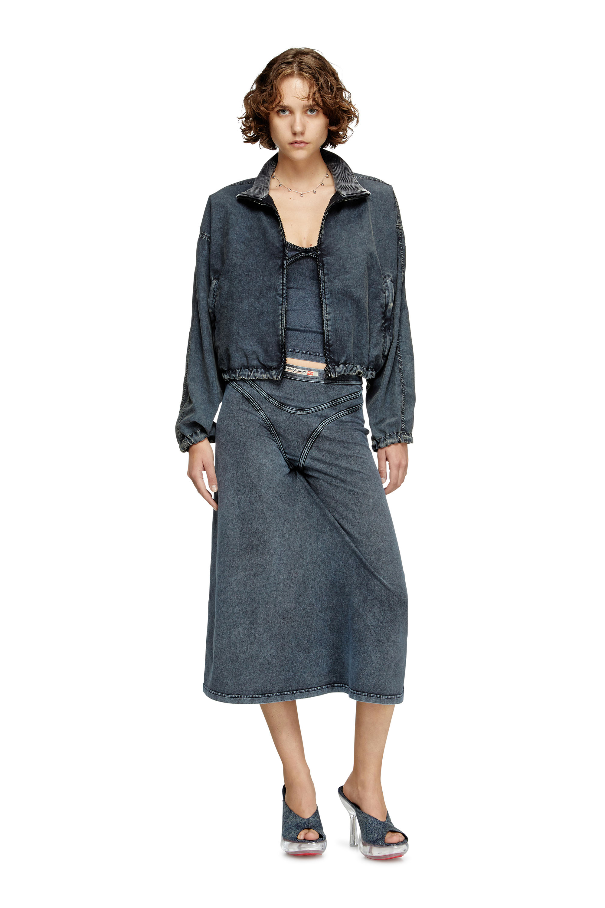 G-LEAM-R1, Dark Blue Diesel - G-LEAM-R1, Woman's Cropped jacket in recycled nylon taslan in Dark Blue - 1