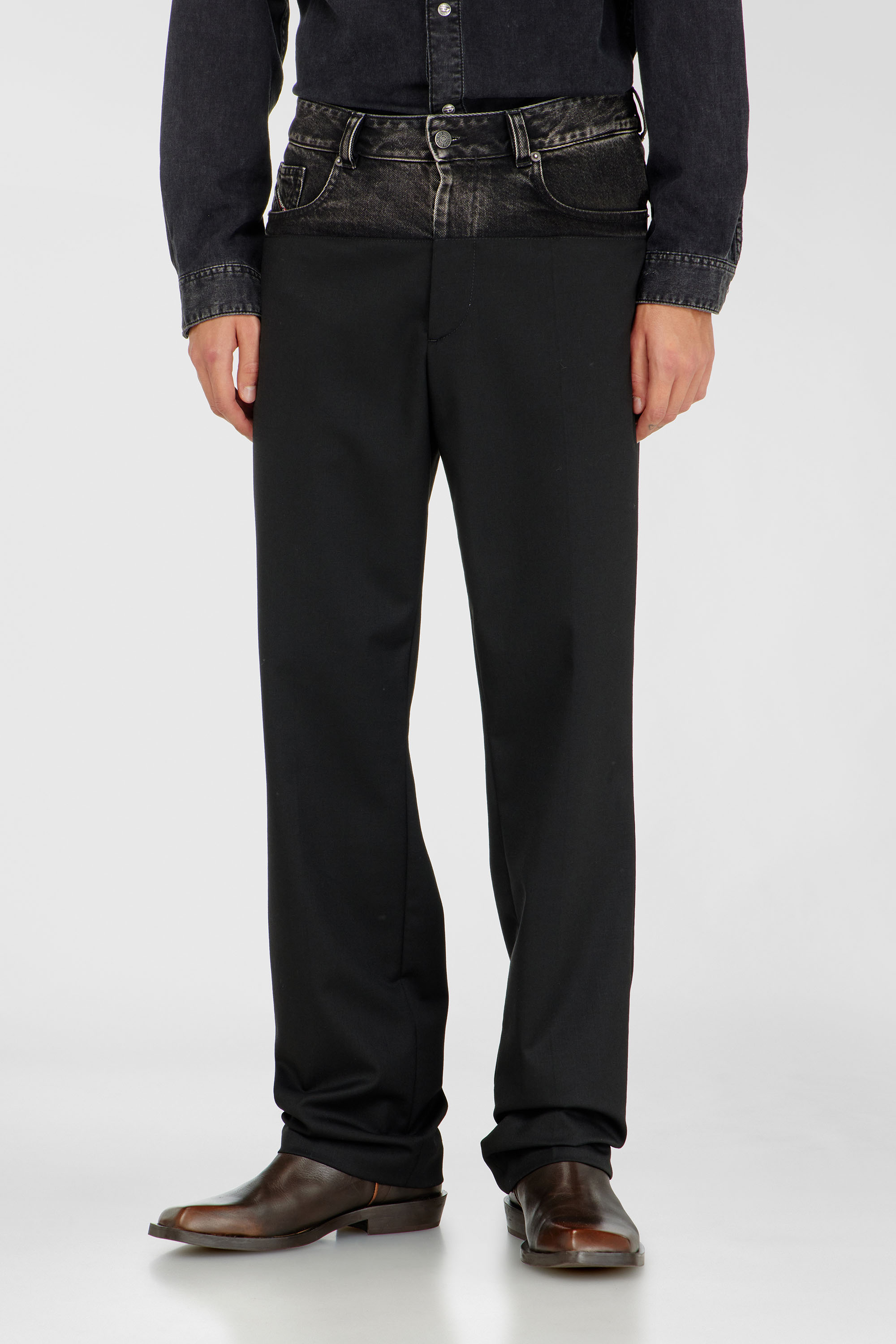 Diesel - P-LOGAN, Man's Pants with denim and tailored sections in Black - 1