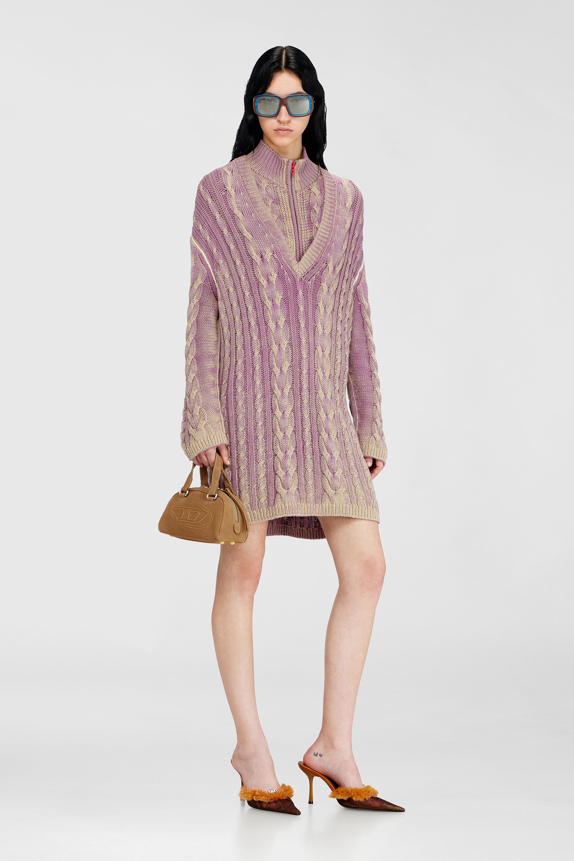 Diesel - M-ELGA, Woman's Short sweater dress in cable knit in Lilac - 2