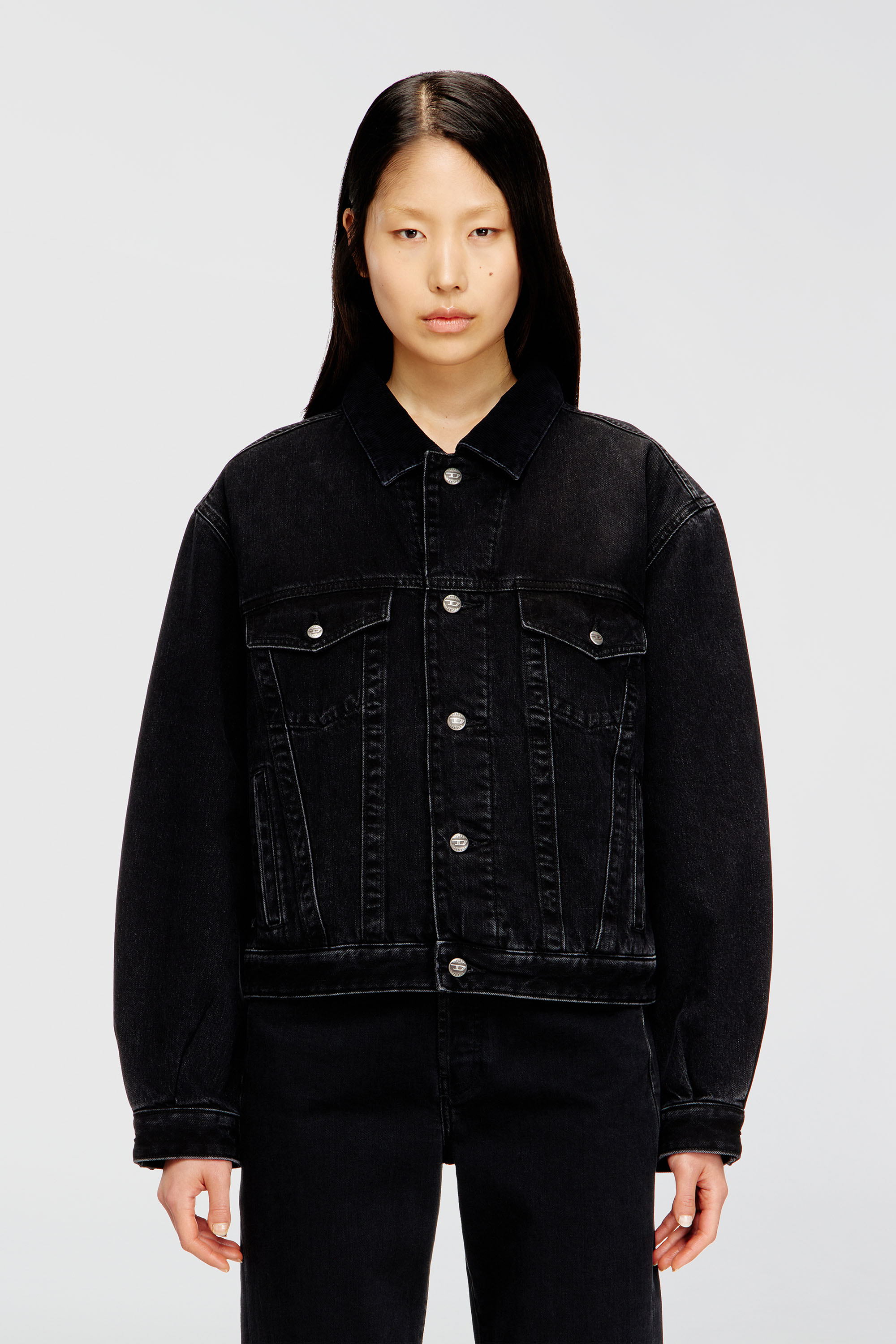 Diesel - D-RANGER-T, Unisex's Padded trucker jacket in denim in Black - 6