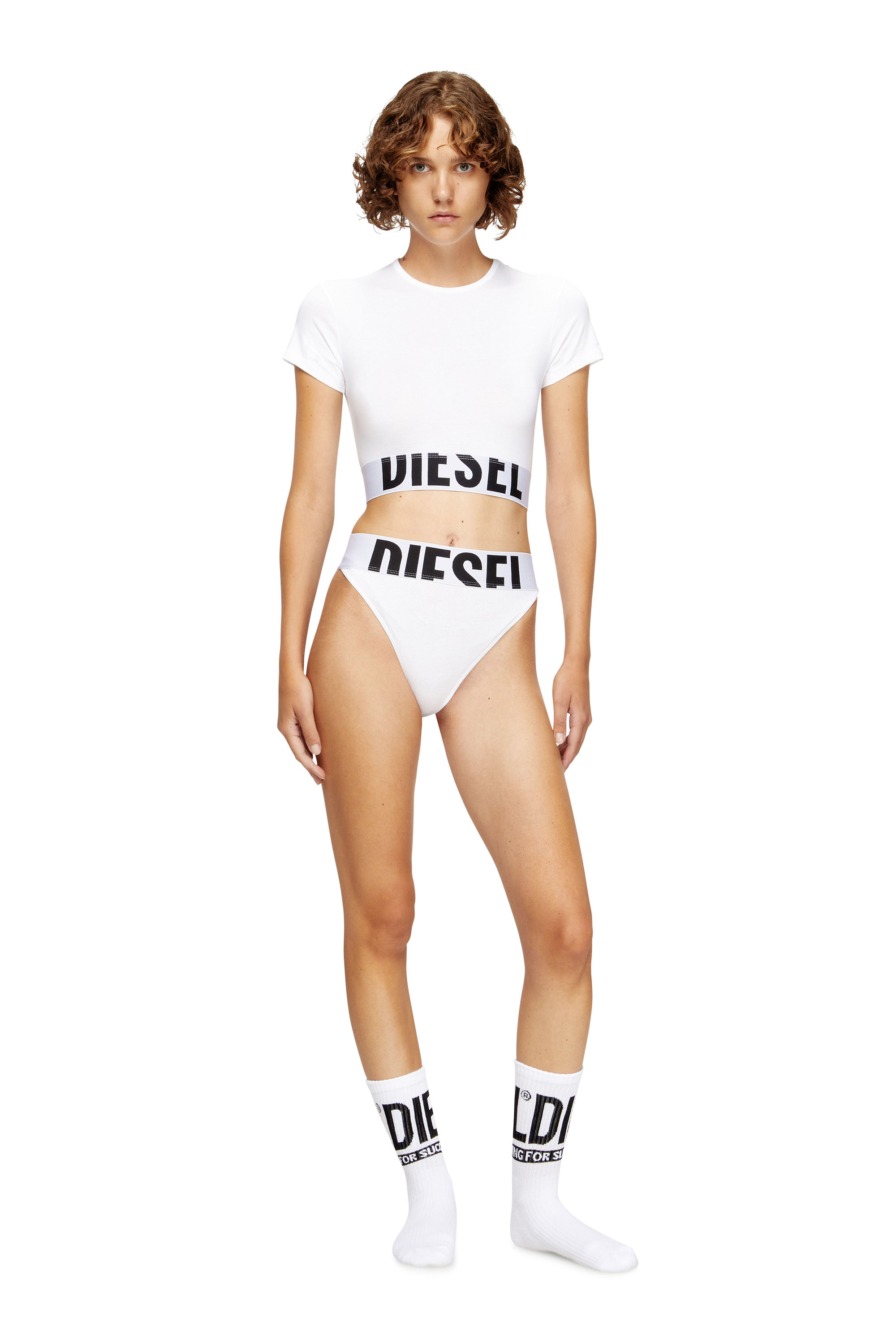 Diesel - UFTEE-SPORT-CROPPED-T-SHIRT, Woman's Sporty cropped top with logo band in White - 1