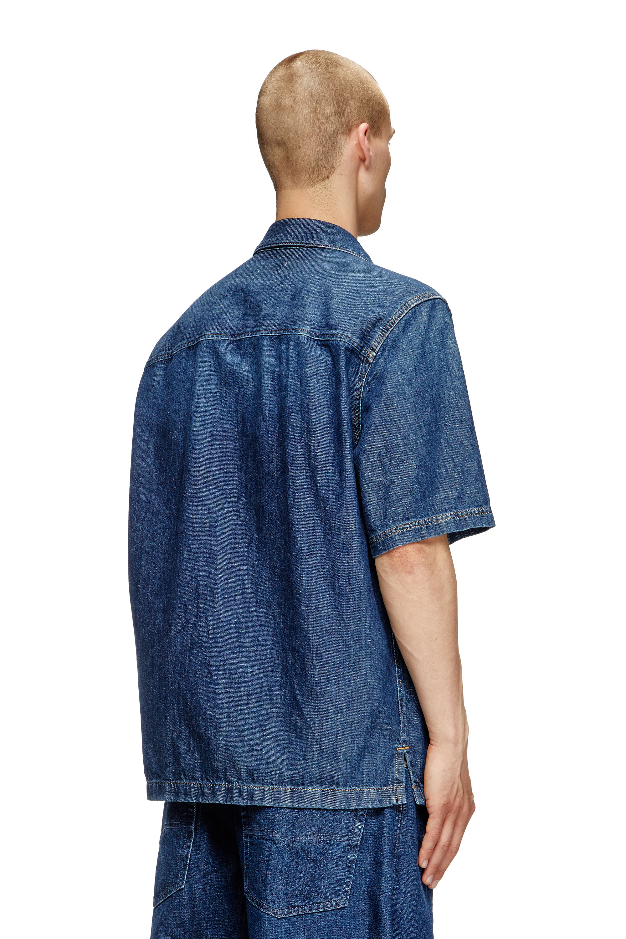 Diesel - D-PAROSHORT, Man's Bowling shirt in denim in Dark Blue - 4